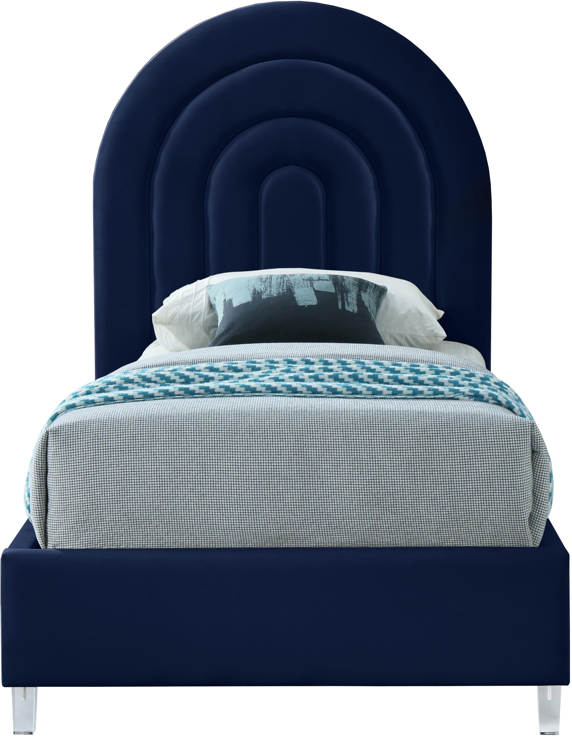 Rainbow Navy Velvet Twin Bed - Luxury Home Furniture (MI)