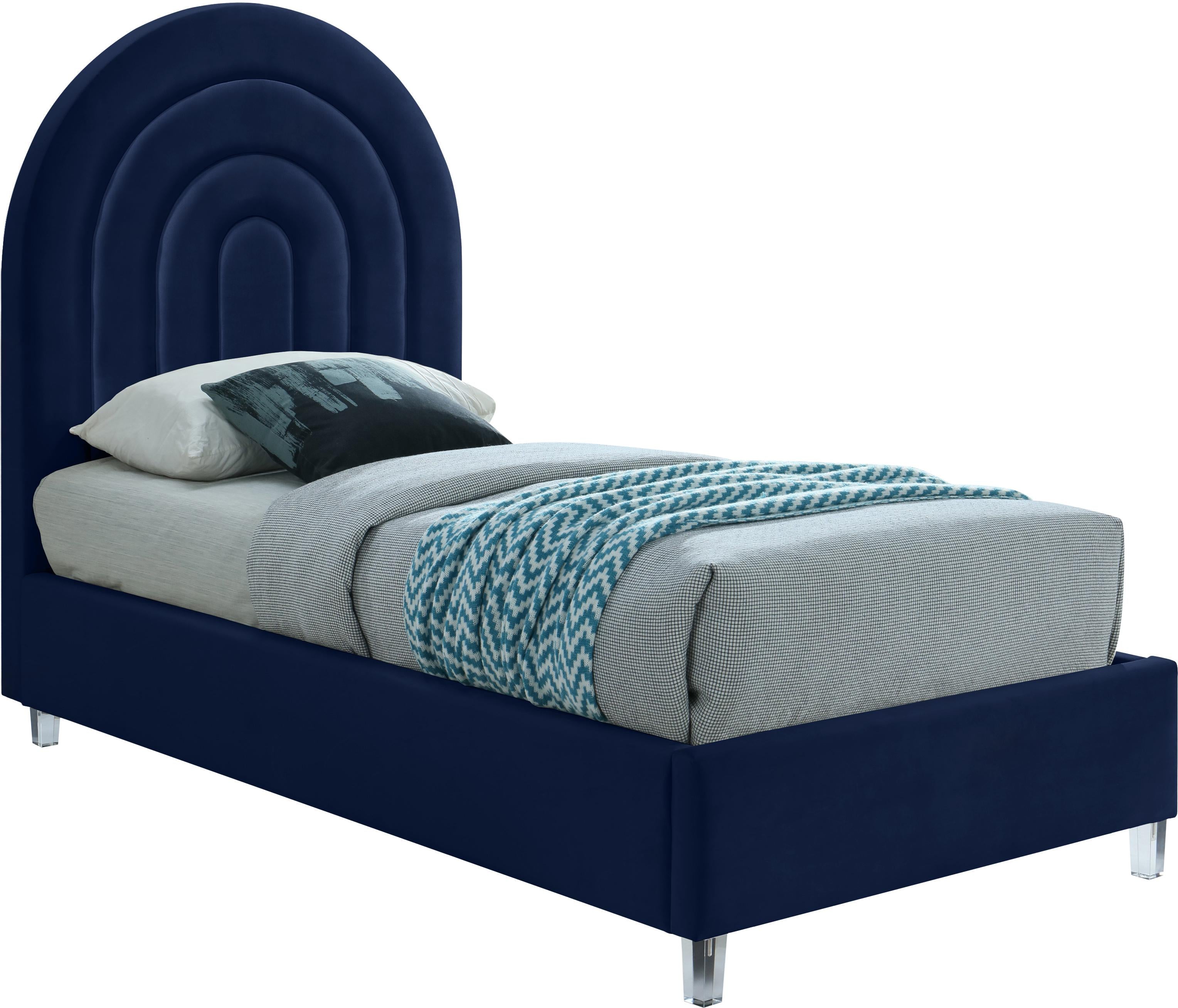 Rainbow Navy Velvet Twin Bed - Luxury Home Furniture (MI)