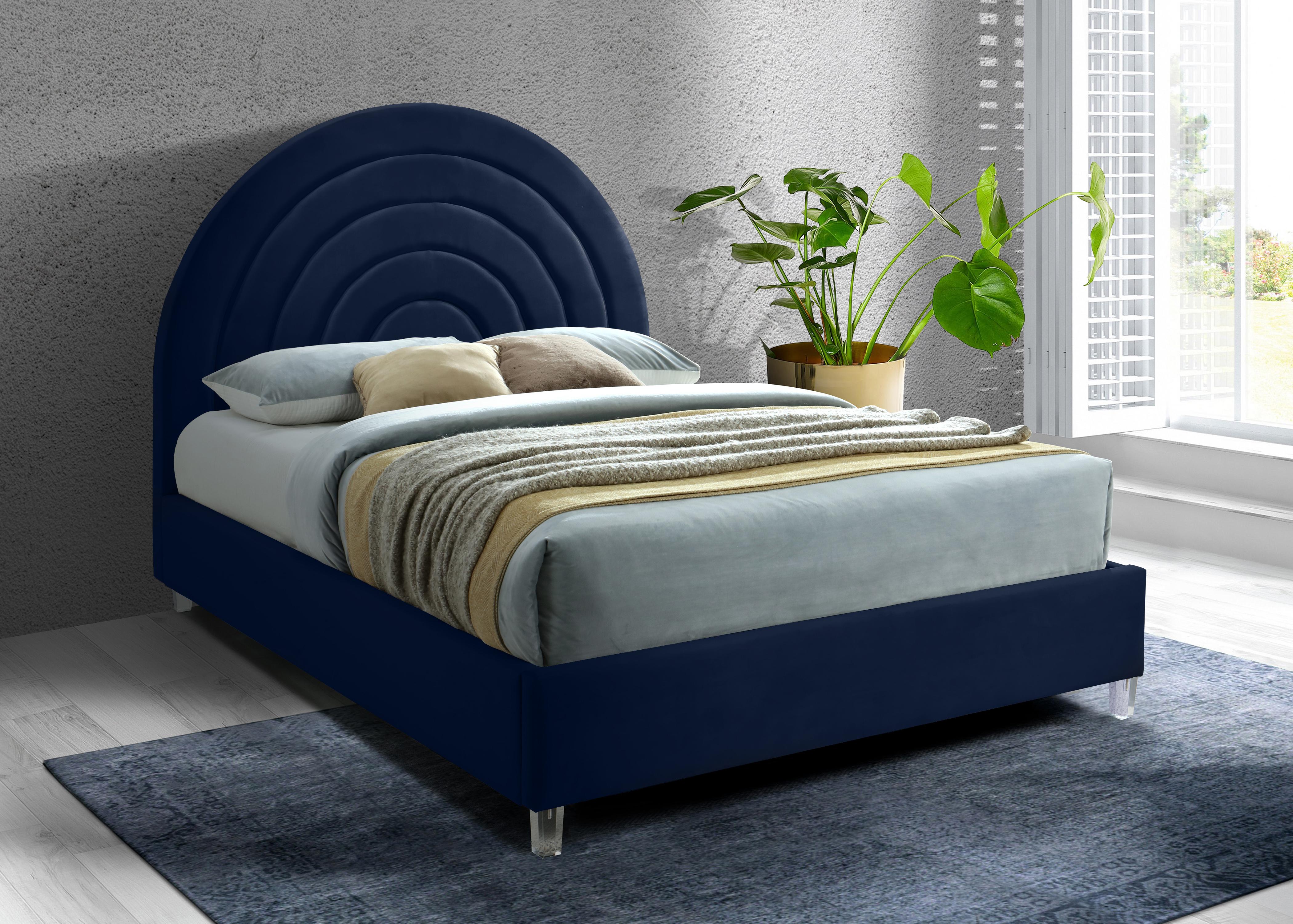 Rainbow Navy Velvet King Bed - Luxury Home Furniture (MI)