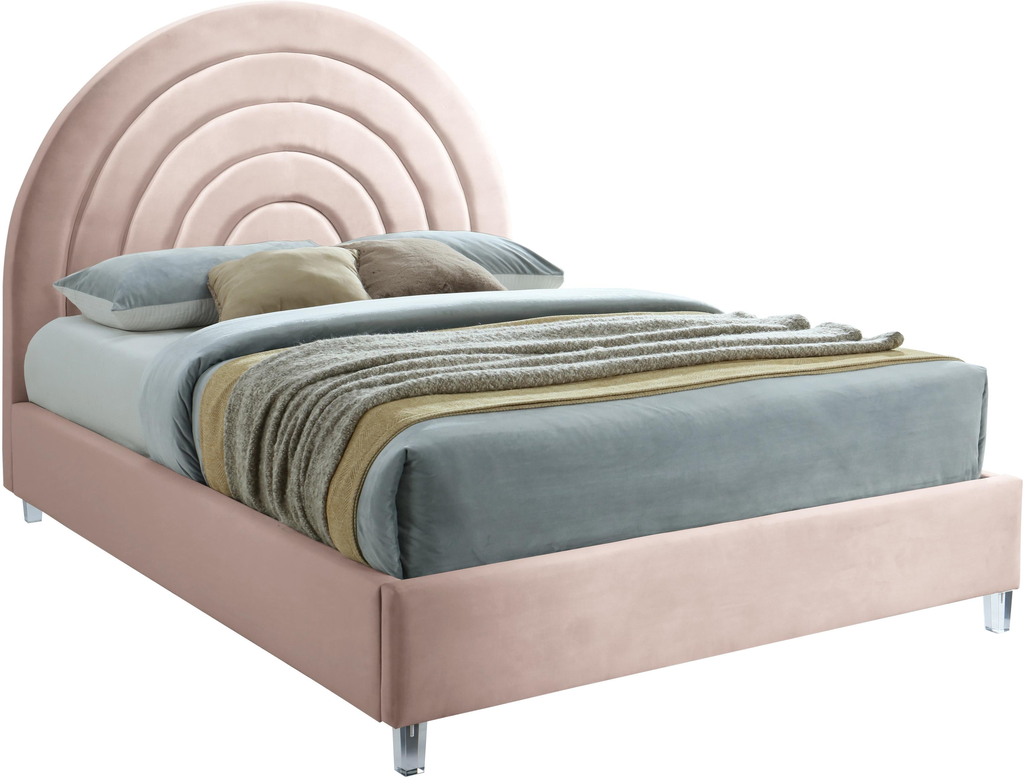 Rainbow Pink Velvet Full Bed - Luxury Home Furniture (MI)