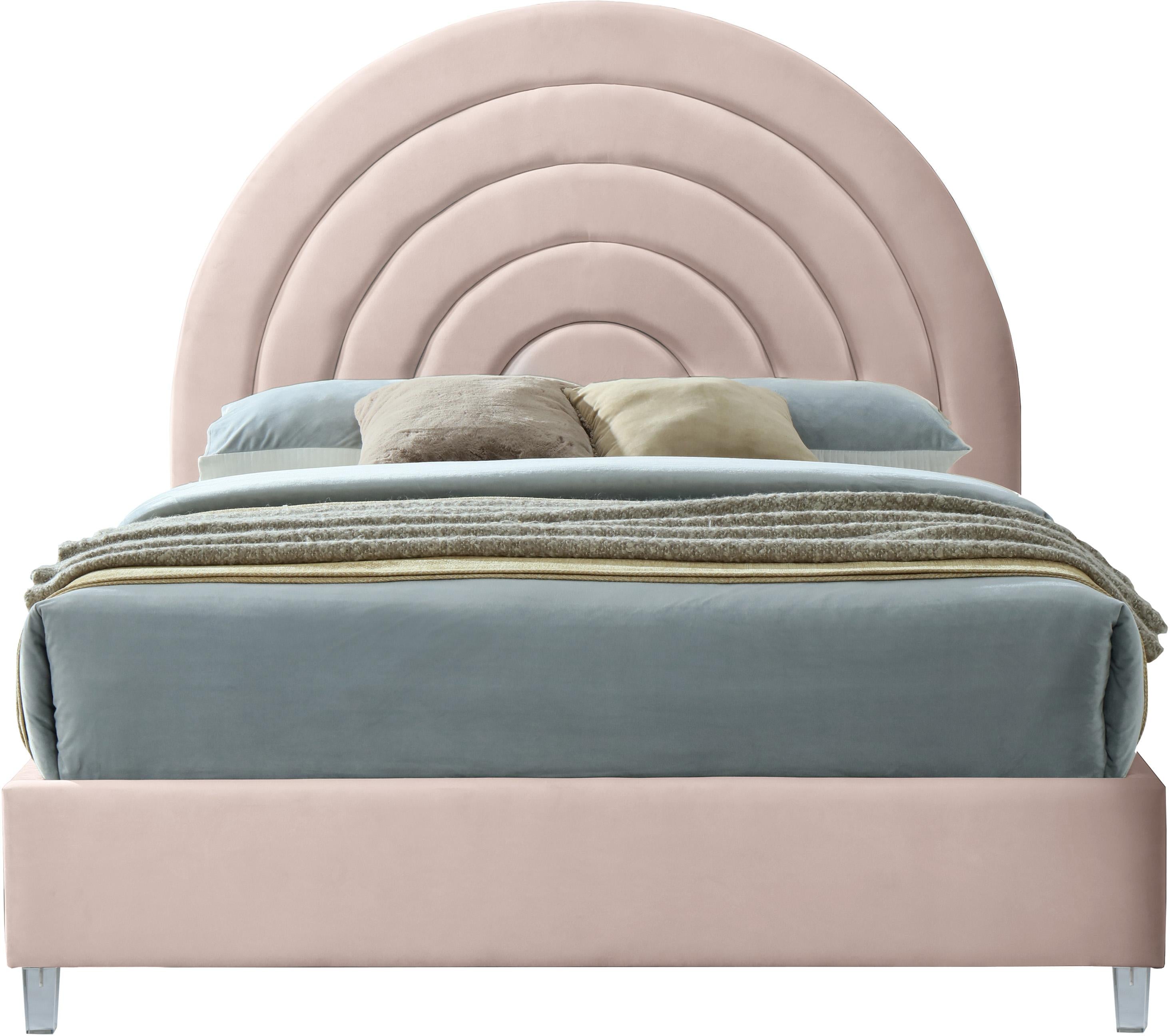 Rainbow Pink Velvet Queen Bed - Luxury Home Furniture (MI)