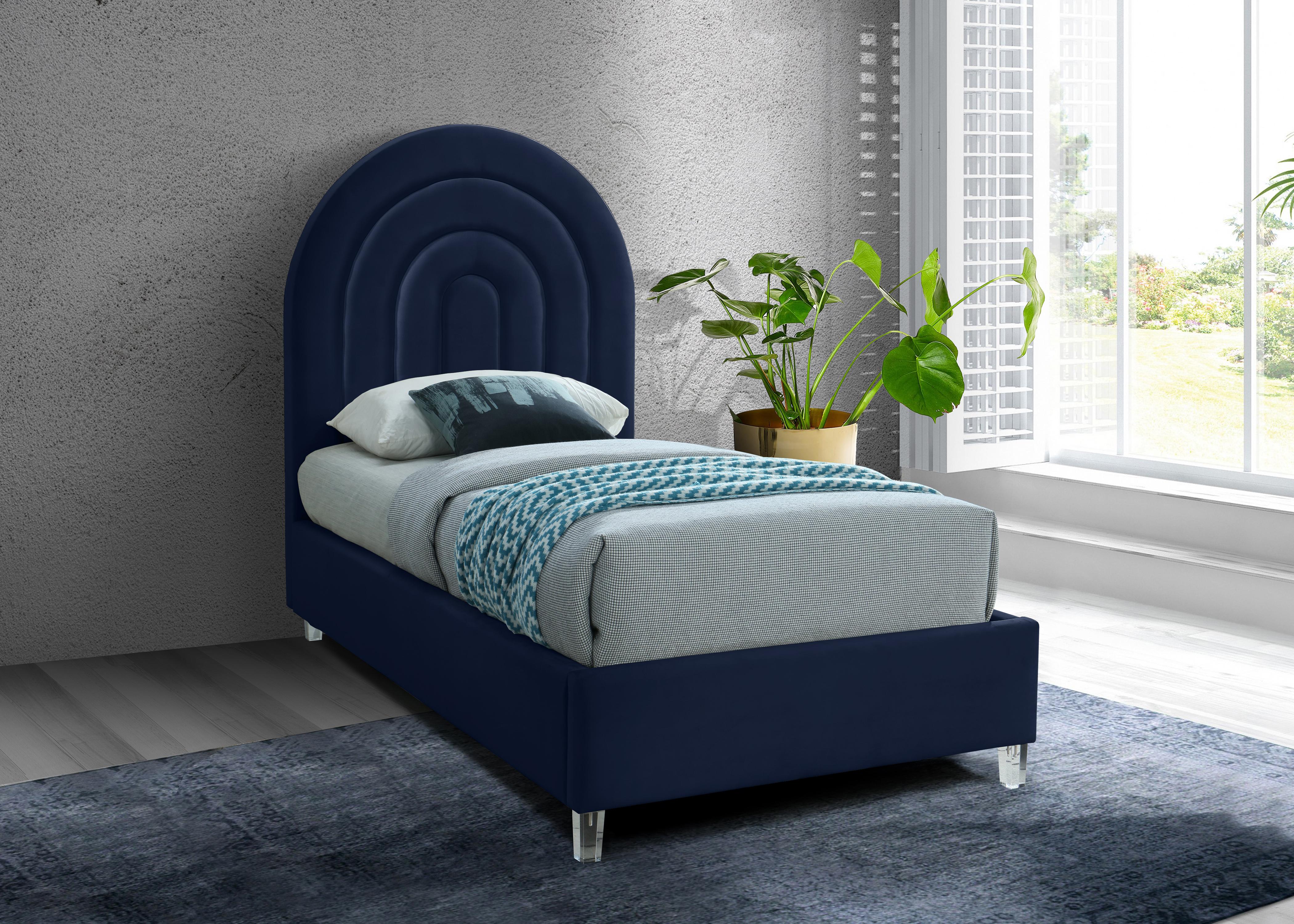 Rainbow Navy Velvet Twin Bed - Luxury Home Furniture (MI)