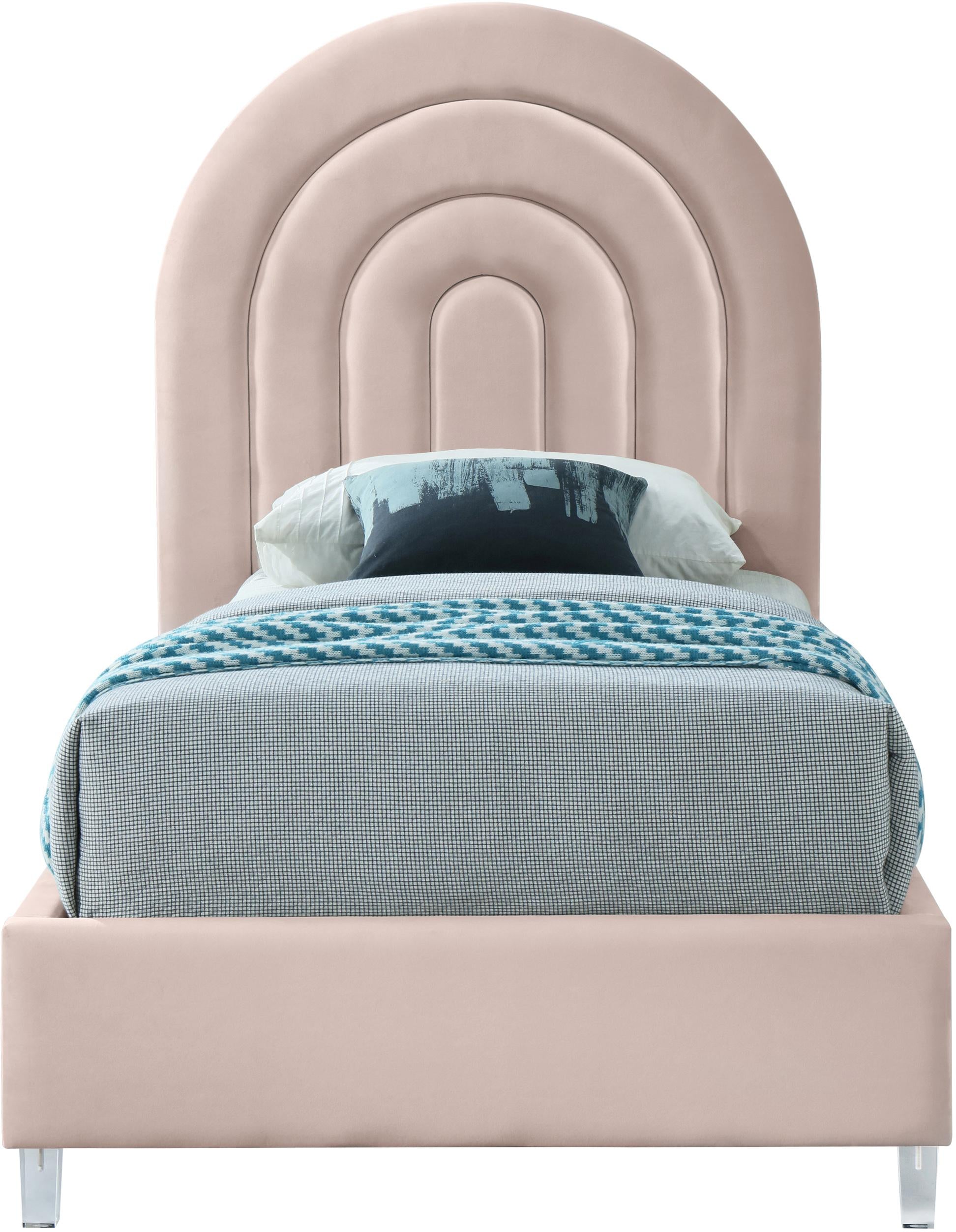 Rainbow Pink Velvet Twin Bed - Luxury Home Furniture (MI)