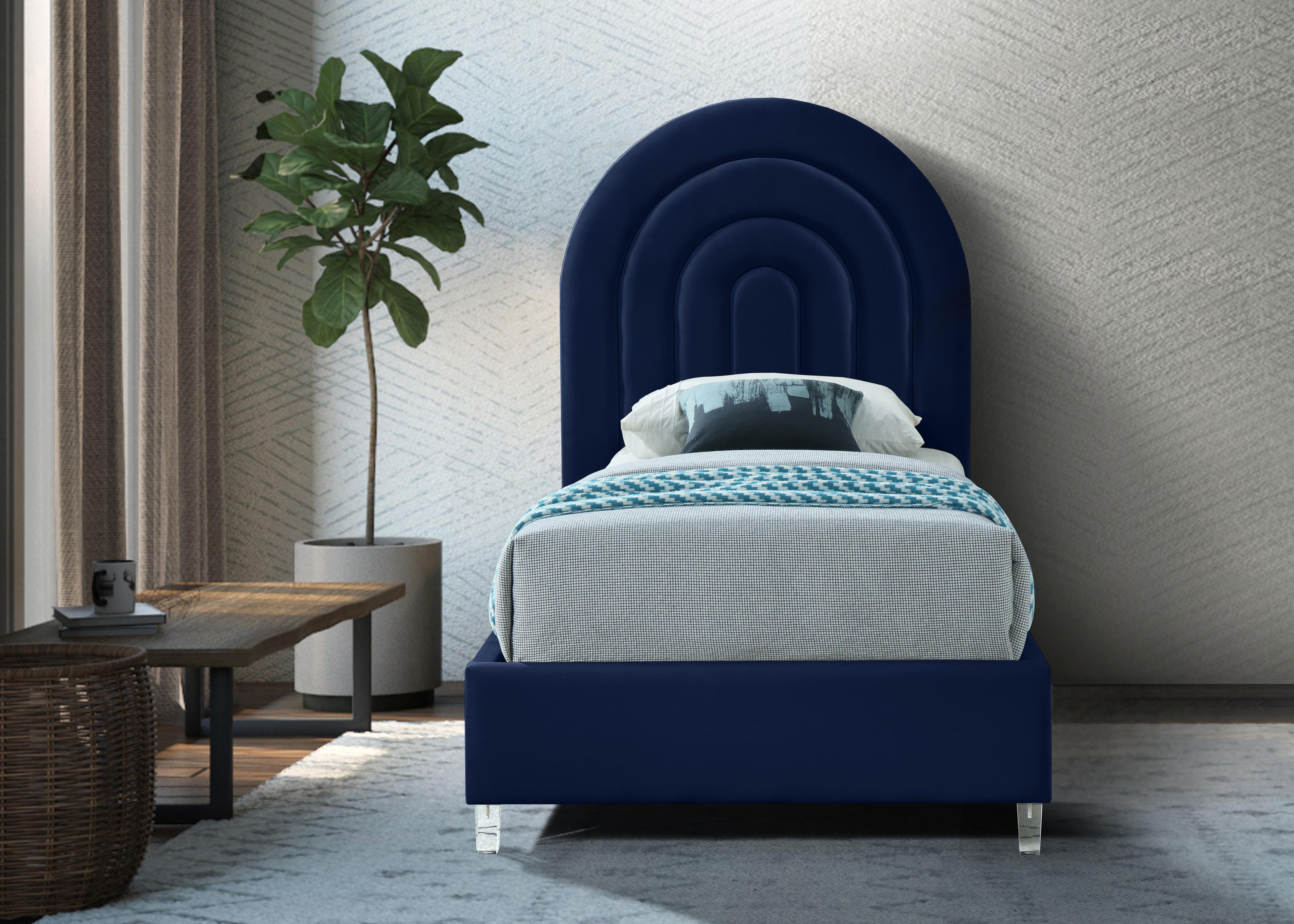 Rainbow Navy Velvet Twin Bed - Luxury Home Furniture (MI)