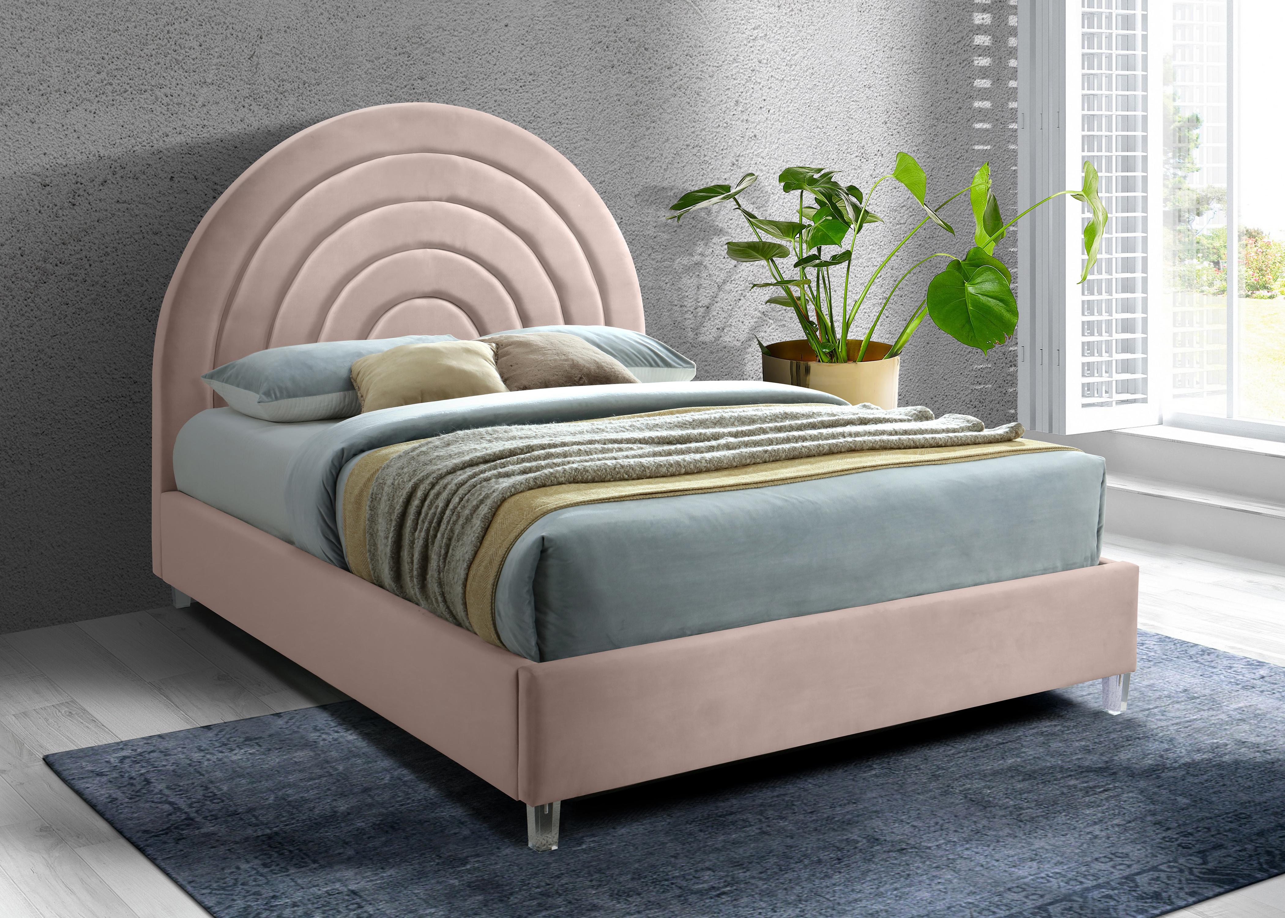 Rainbow Pink Velvet Queen Bed - Luxury Home Furniture (MI)
