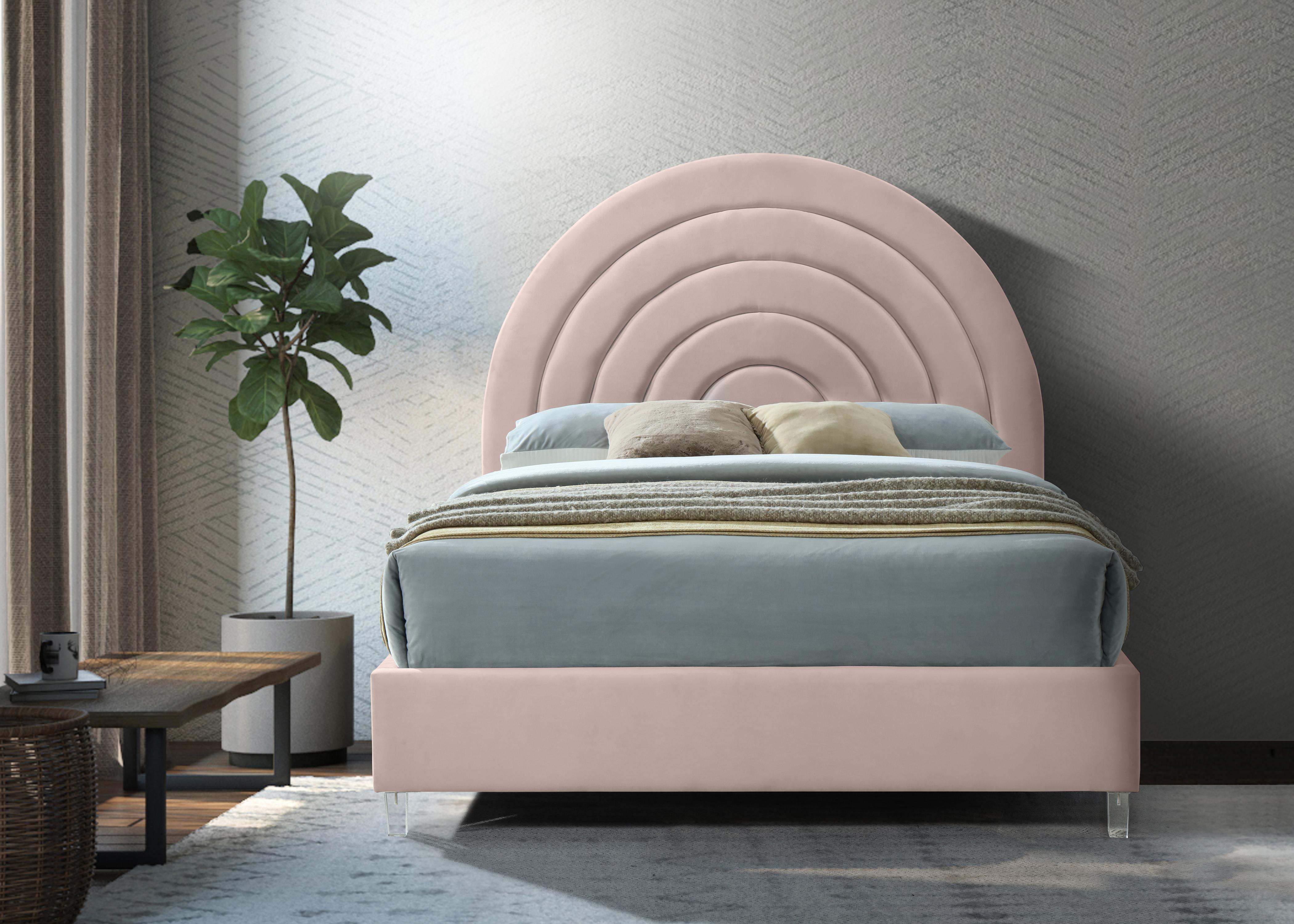Rainbow Pink Velvet Queen Bed - Luxury Home Furniture (MI)