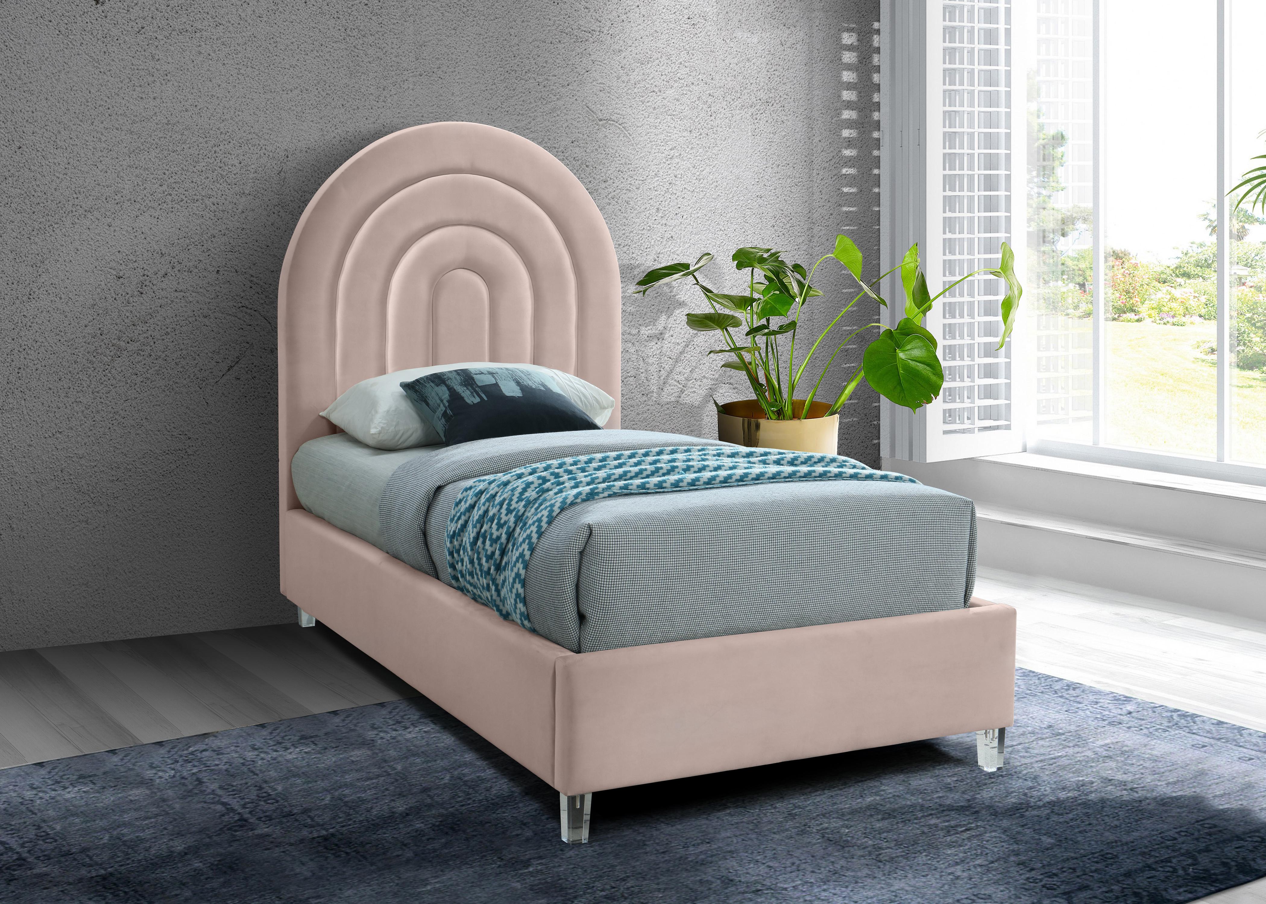 Rainbow Pink Velvet Twin Bed - Luxury Home Furniture (MI)
