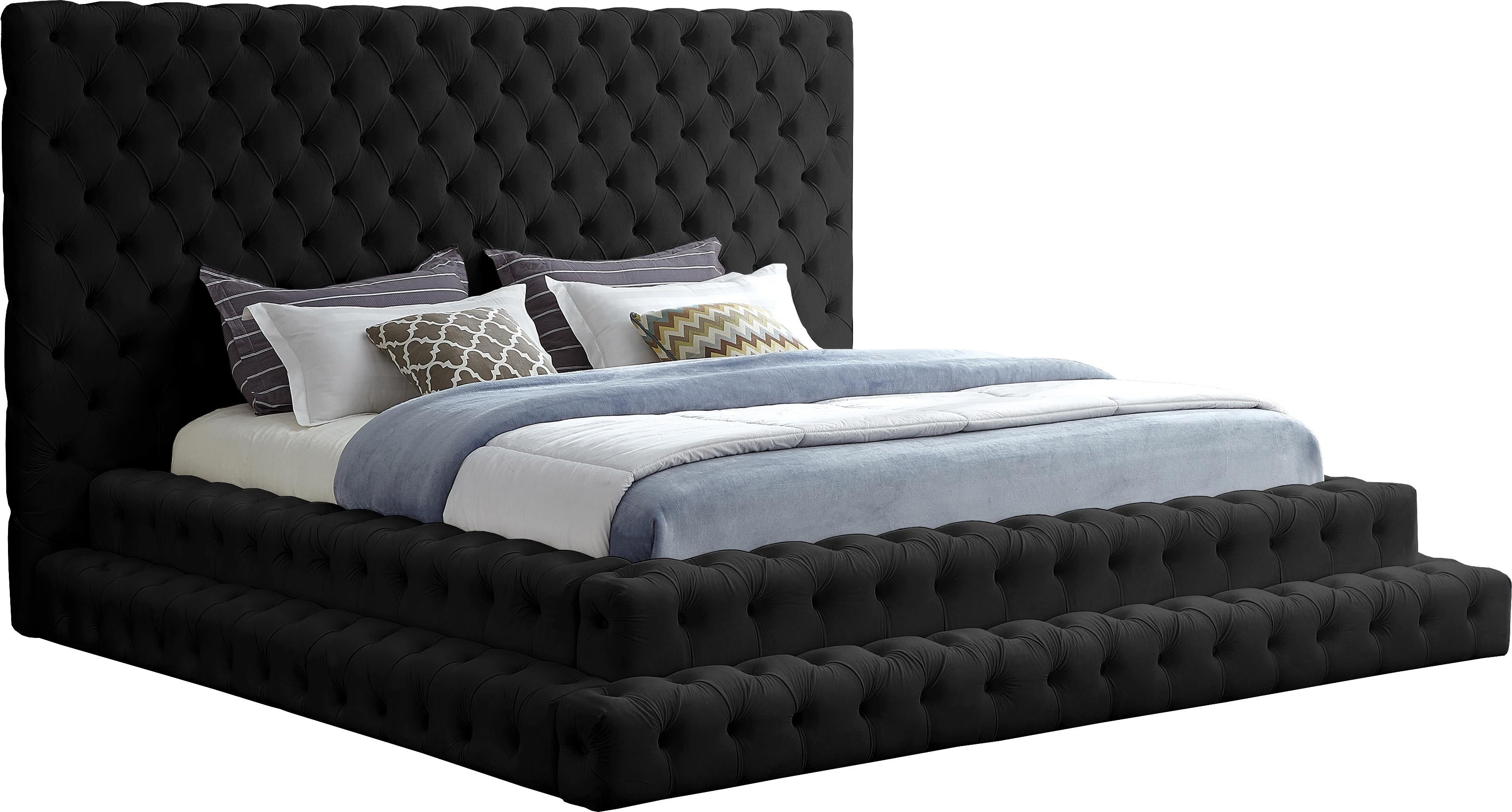 Revel Black Velvet King Bed (3 Boxes) - Luxury Home Furniture (MI)