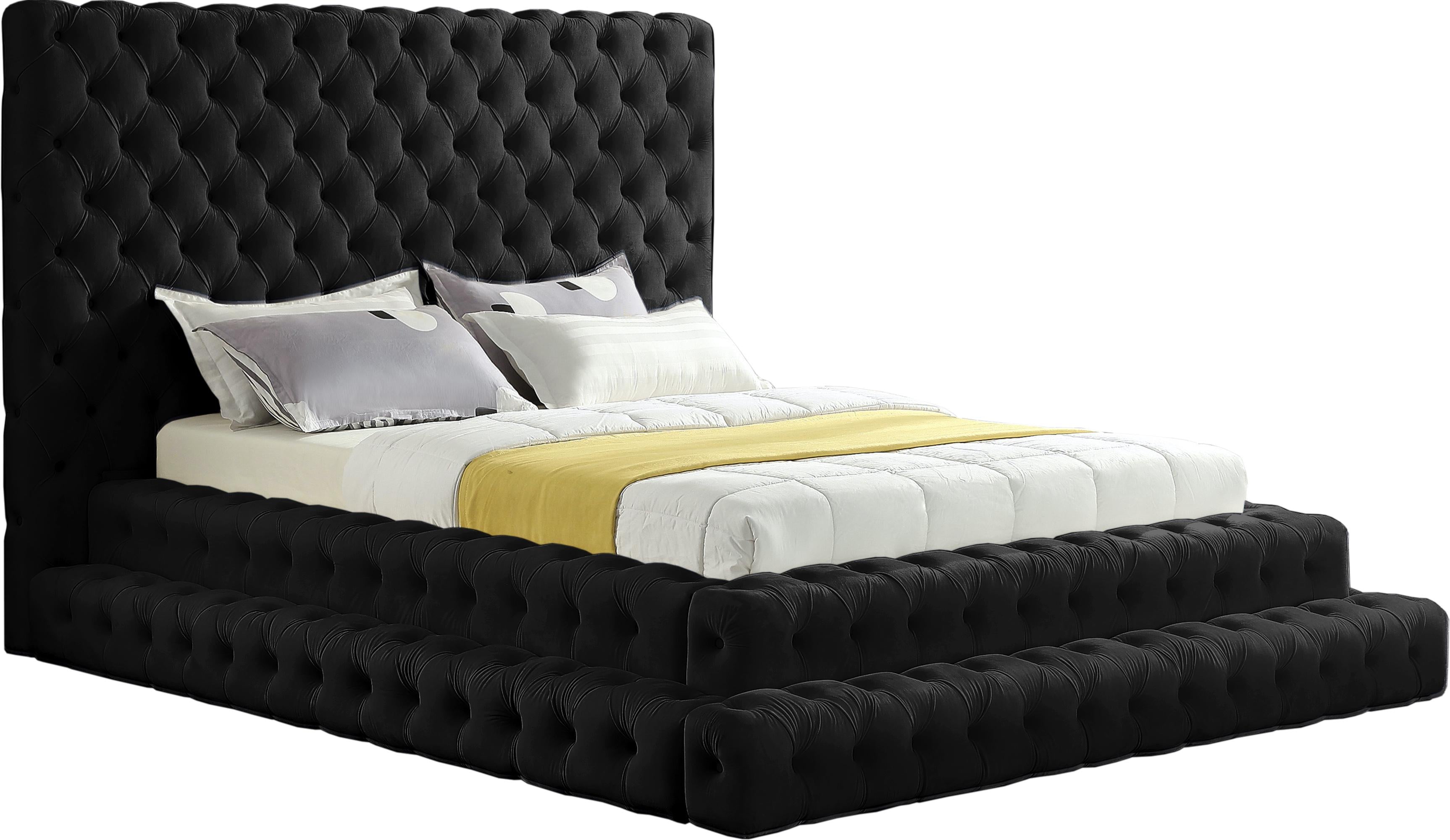 Revel Black Velvet Queen Bed (3 Boxes) - Luxury Home Furniture (MI)
