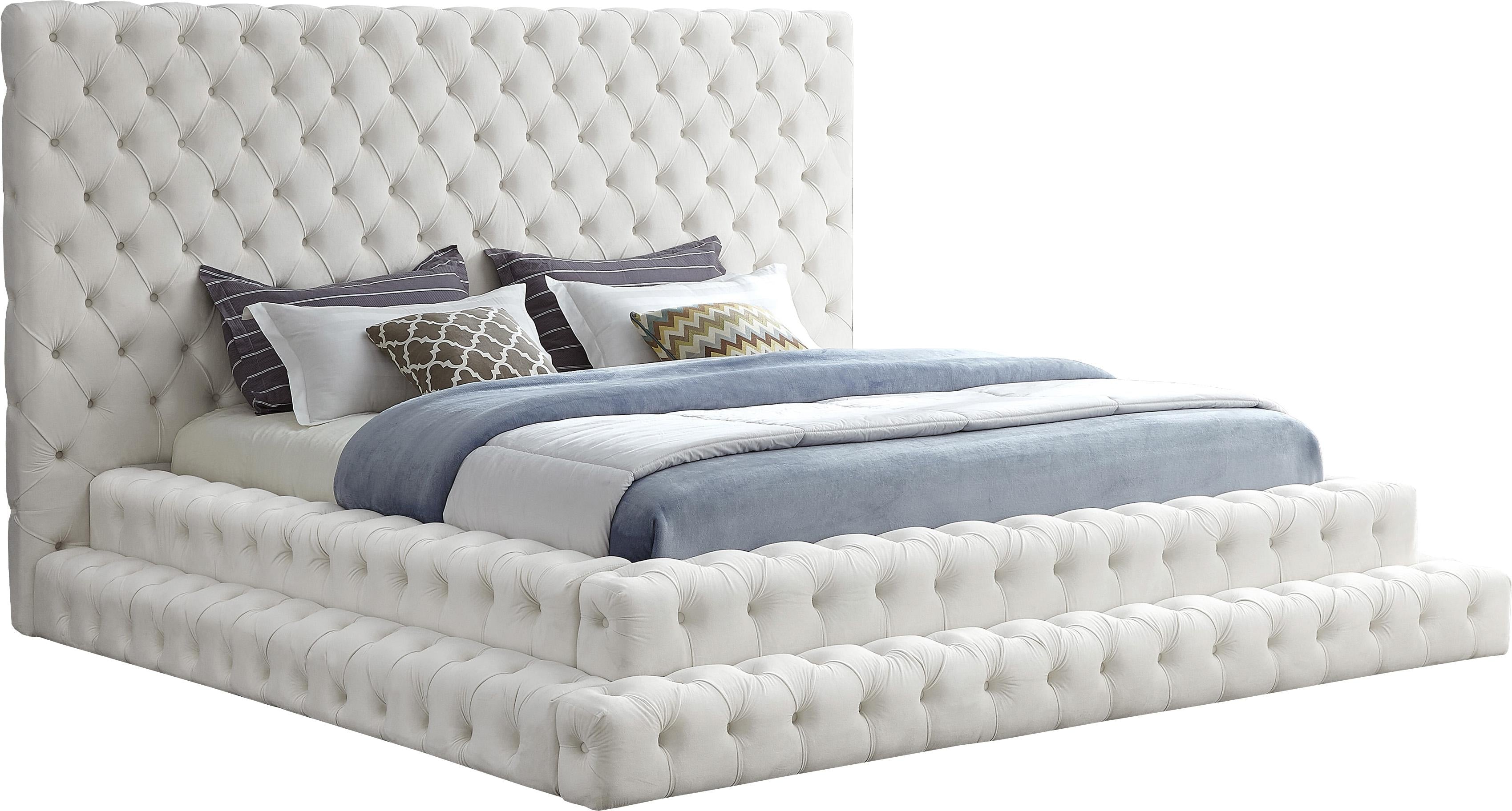 Revel Cream Velvet King Bed (3 Boxes) - Luxury Home Furniture (MI)