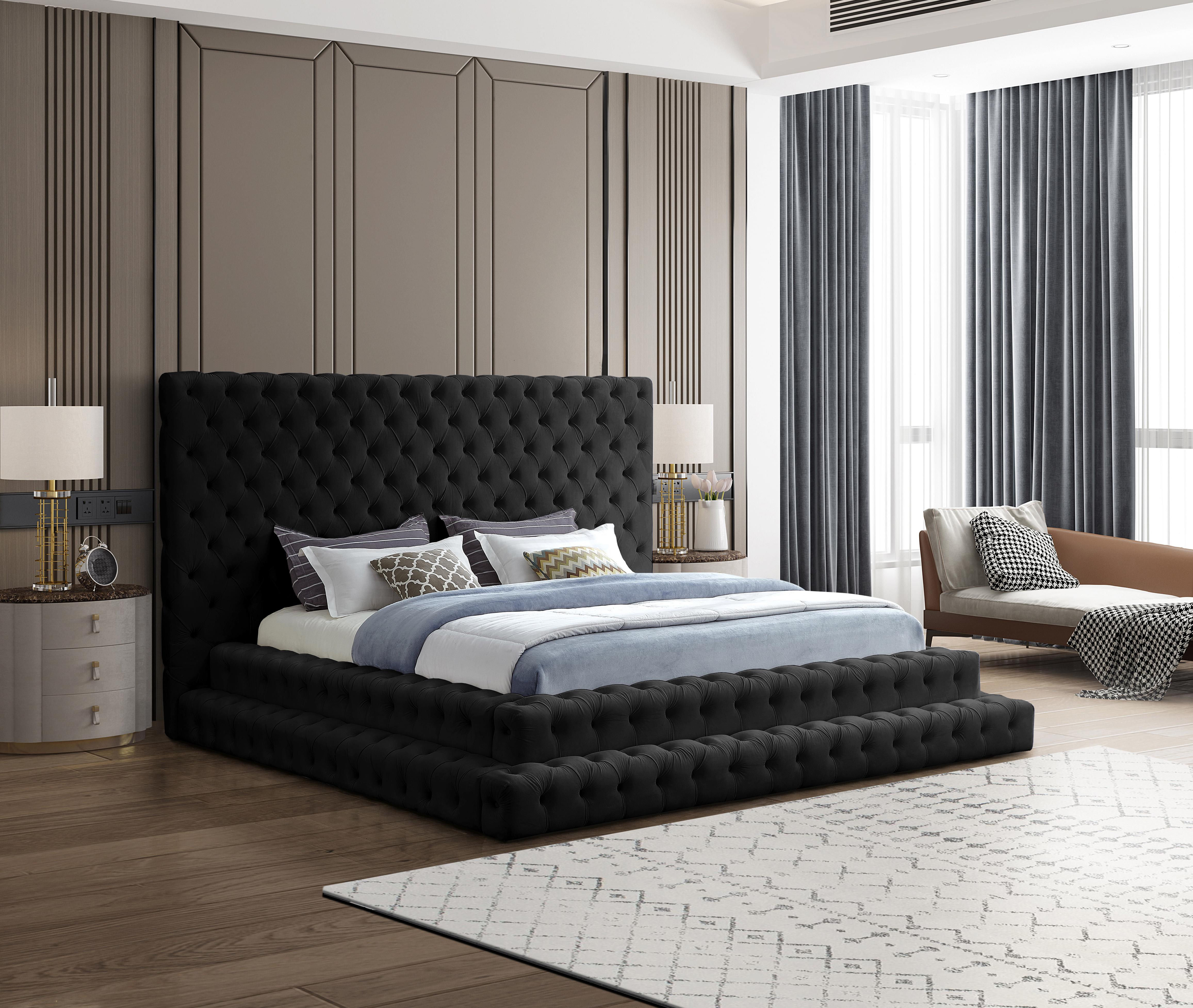 Revel Black Velvet King Bed (3 Boxes) - Luxury Home Furniture (MI)
