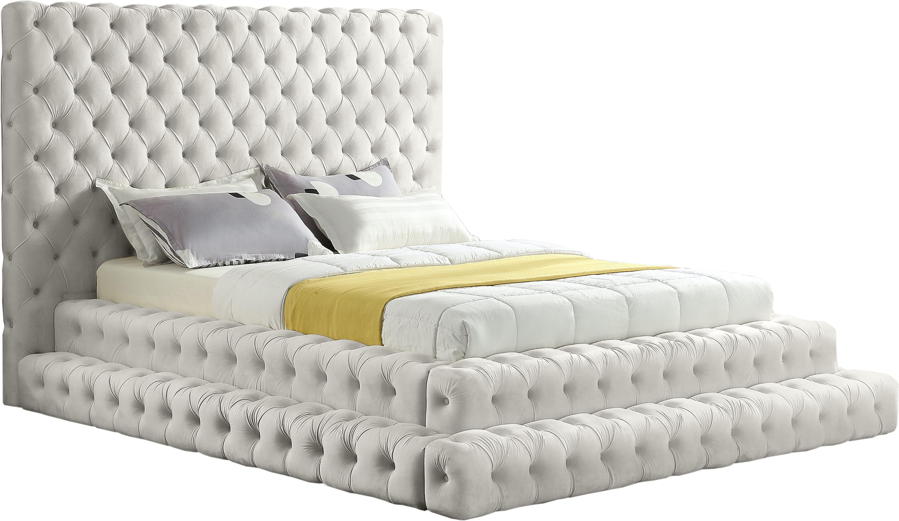 Revel Cream Velvet Queen Bed (3 Boxes) - Luxury Home Furniture (MI)