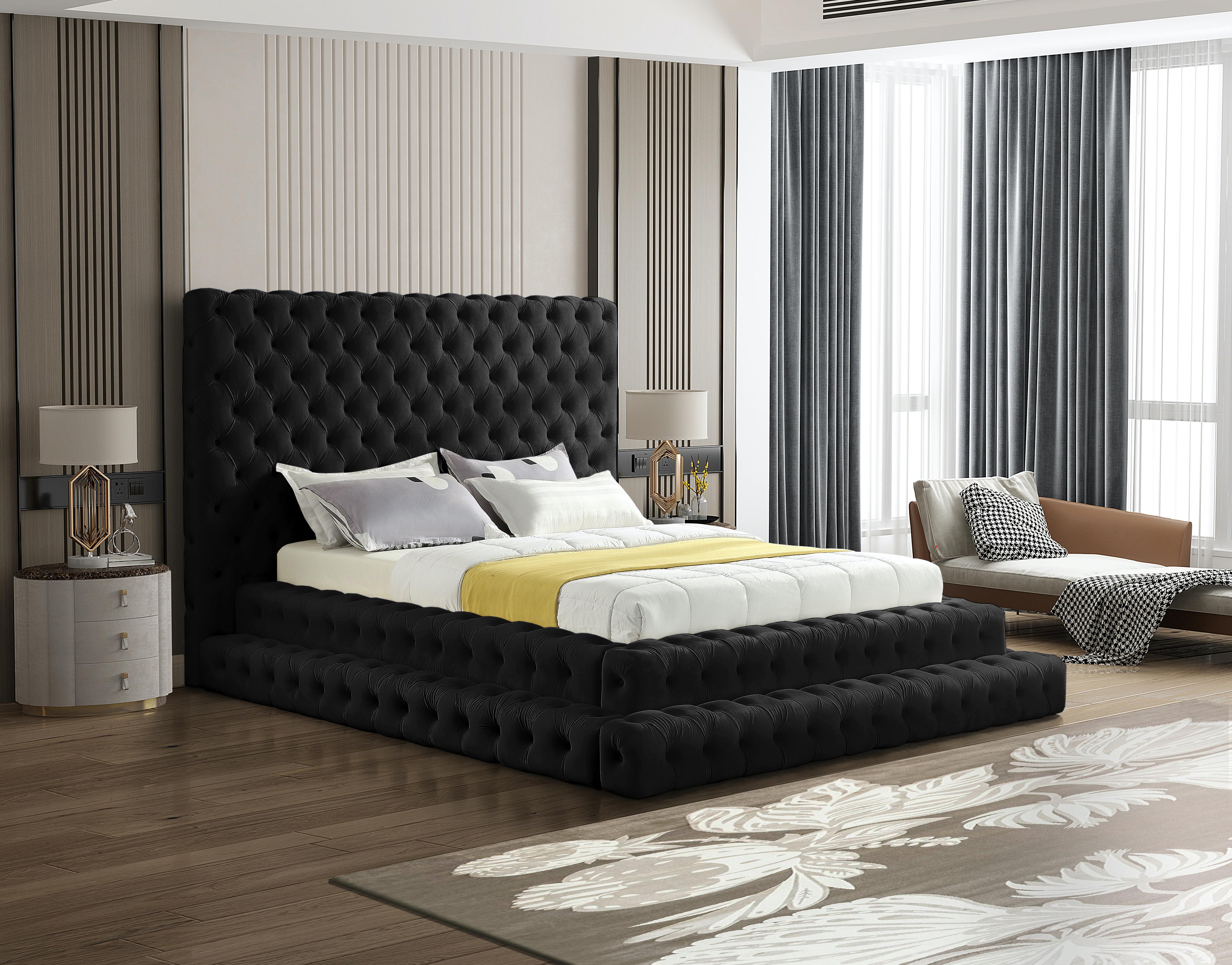 Revel Black Velvet Queen Bed (3 Boxes) - Luxury Home Furniture (MI)