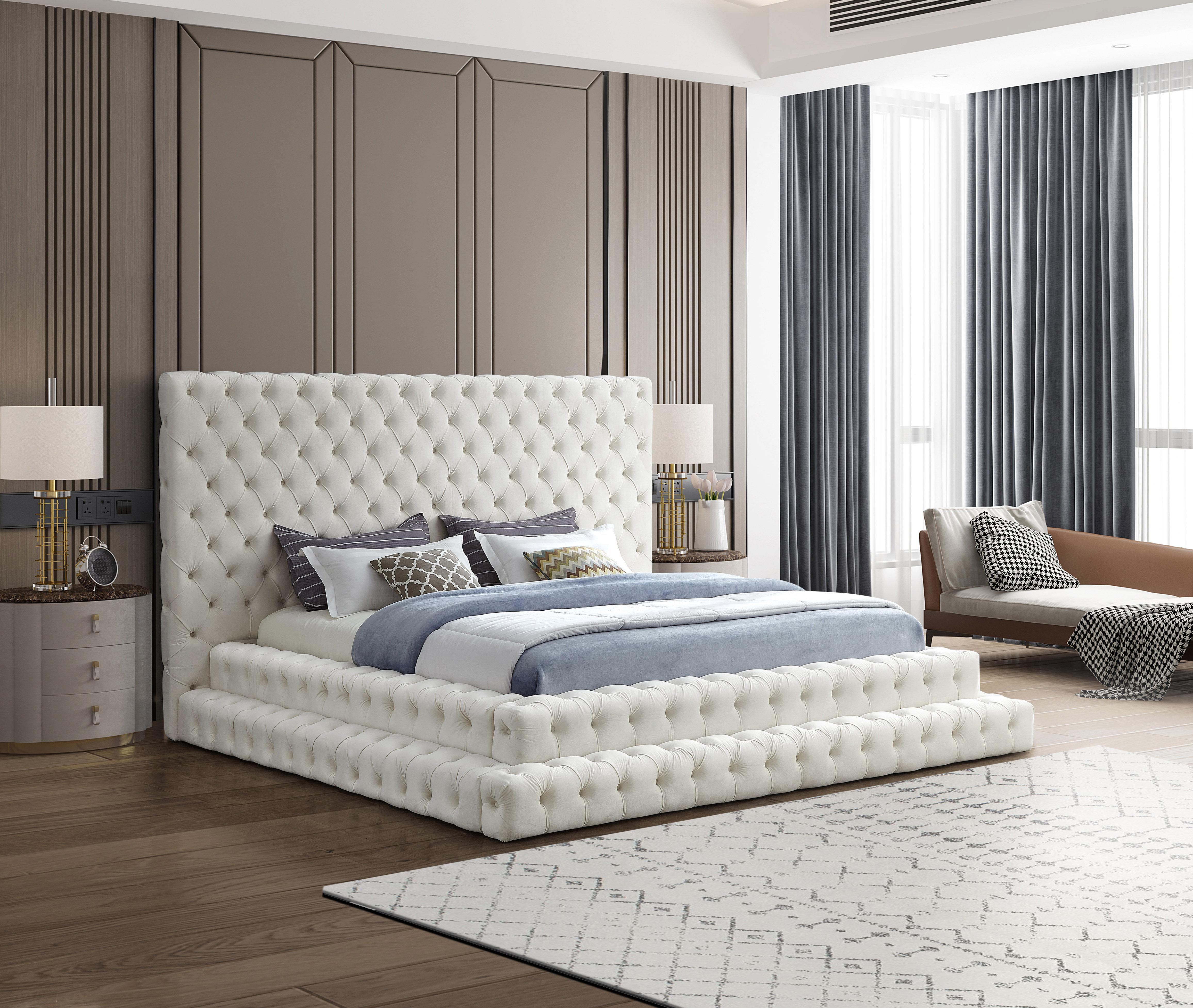Revel Cream Velvet King Bed (3 Boxes) - Luxury Home Furniture (MI)