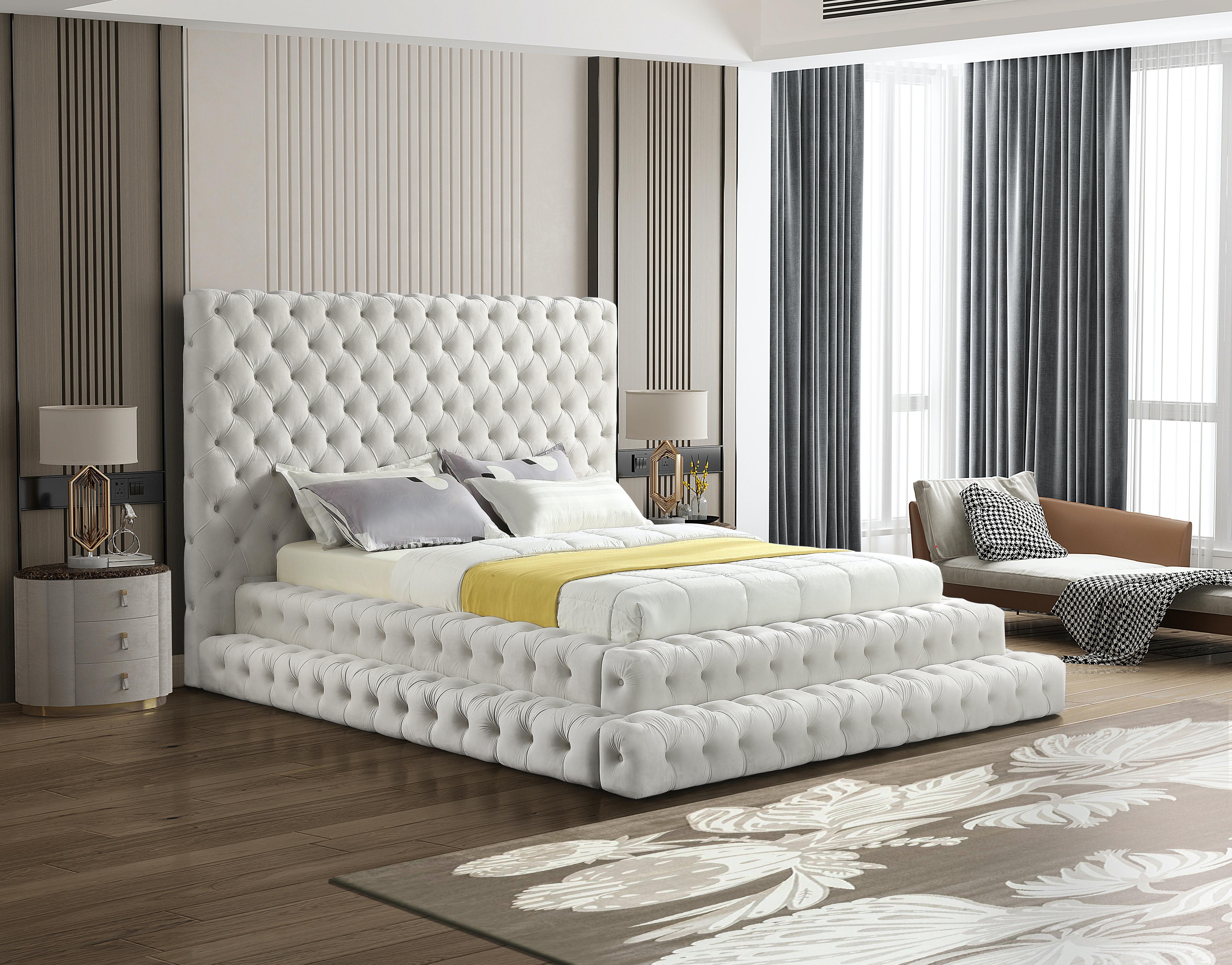 Revel Cream Velvet Queen Bed (3 Boxes) - Luxury Home Furniture (MI)