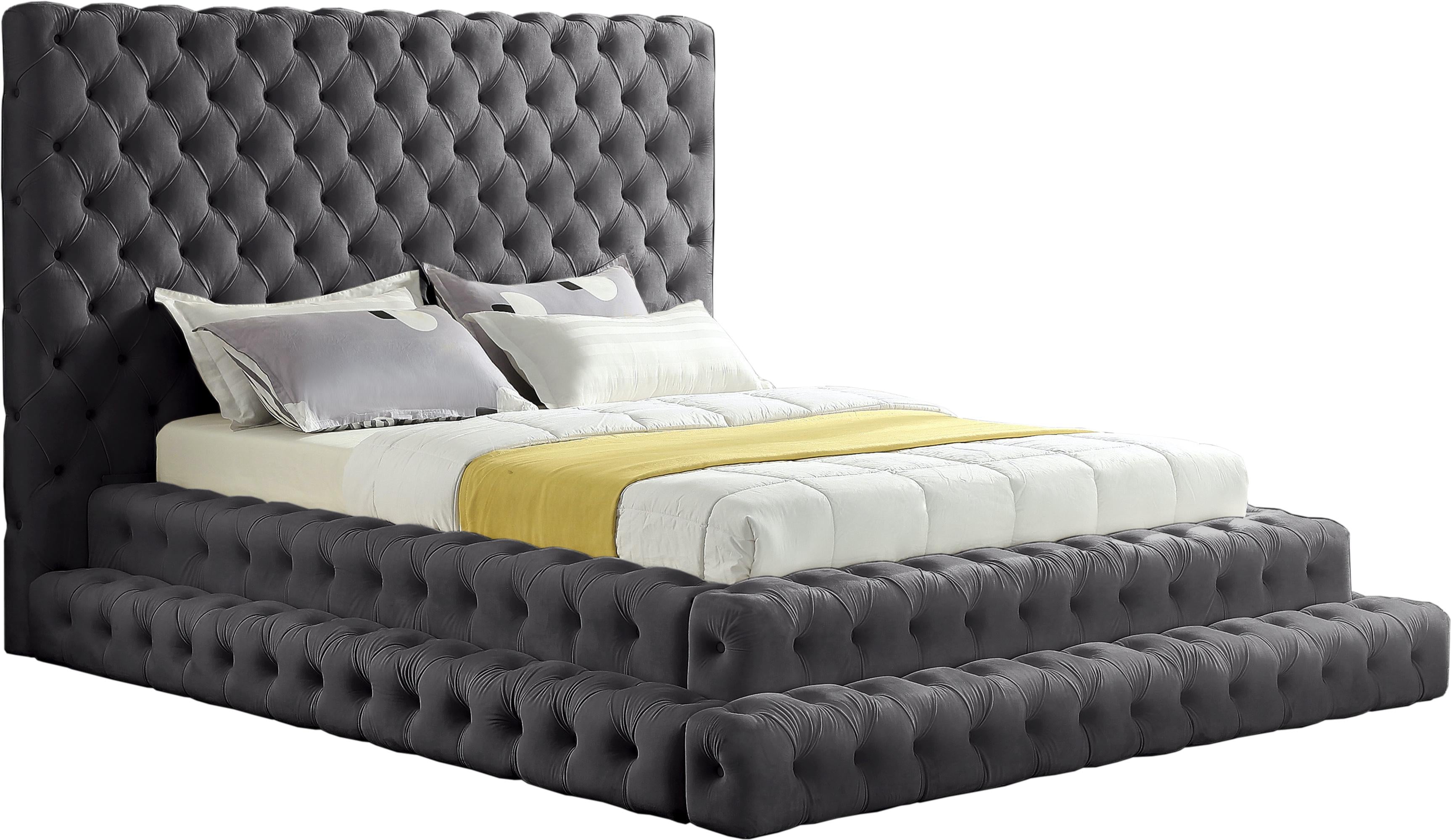 Revel Grey Velvet Queen Bed (3 Boxes) - Luxury Home Furniture (MI)