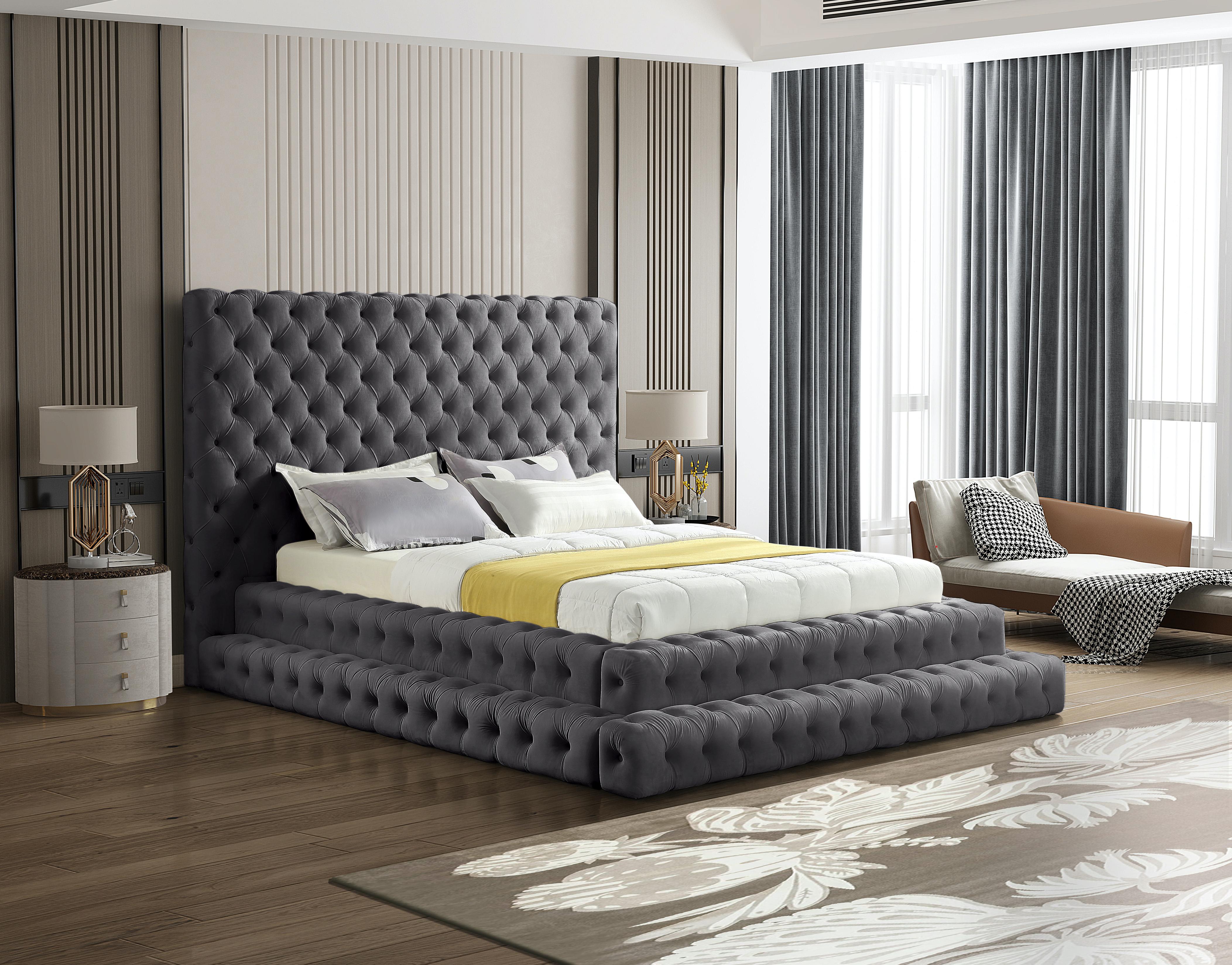 Revel Grey Velvet Queen Bed (3 Boxes) - Luxury Home Furniture (MI)