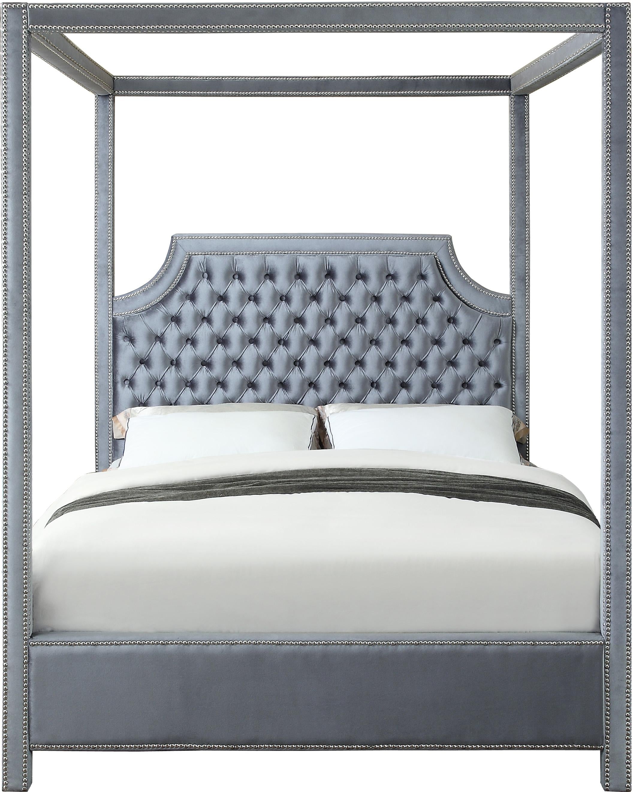 Rowan Grey Velvet Queen Bed (3 Boxes) - Luxury Home Furniture (MI)