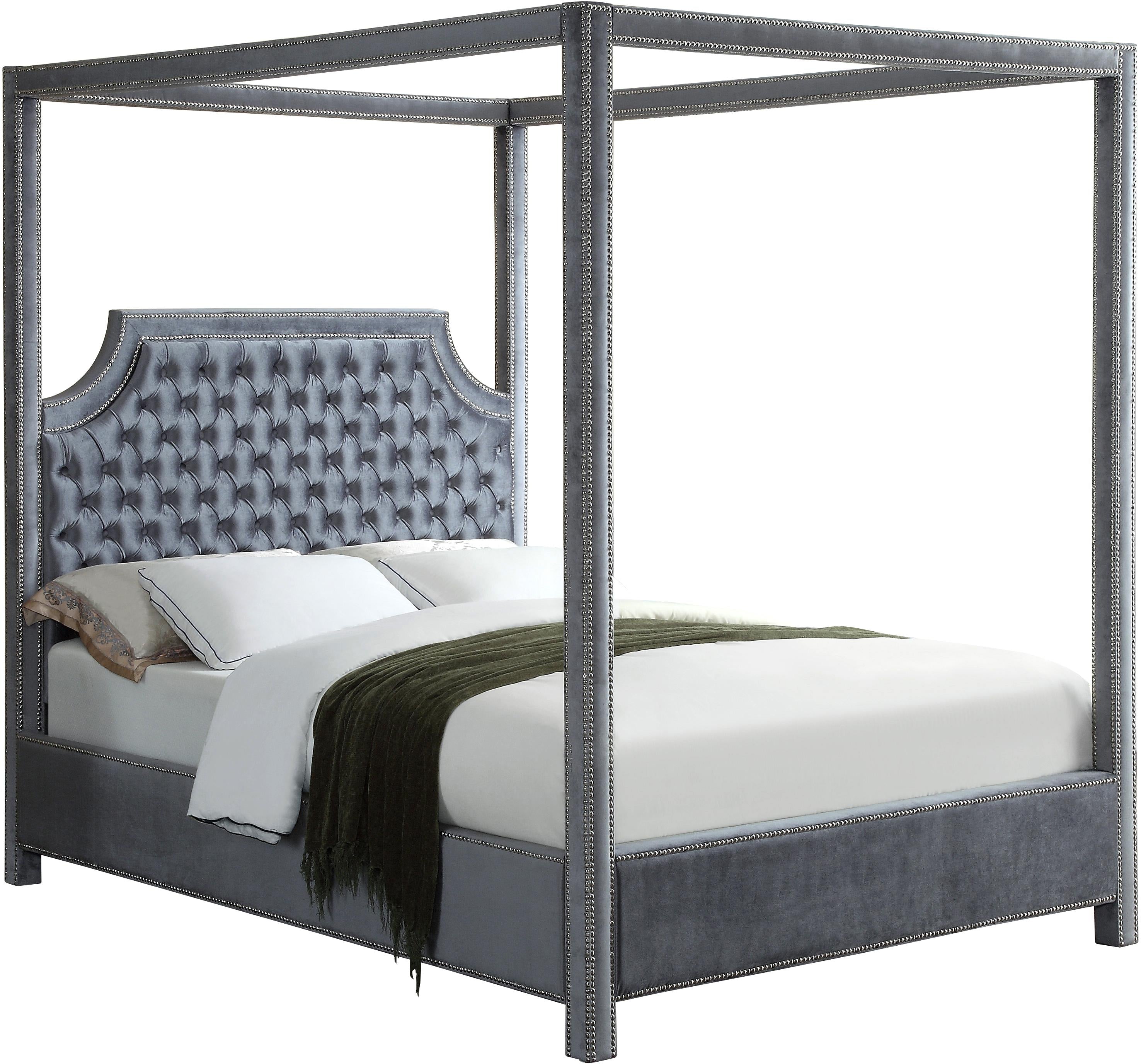 Rowan Grey Velvet Queen Bed (3 Boxes)