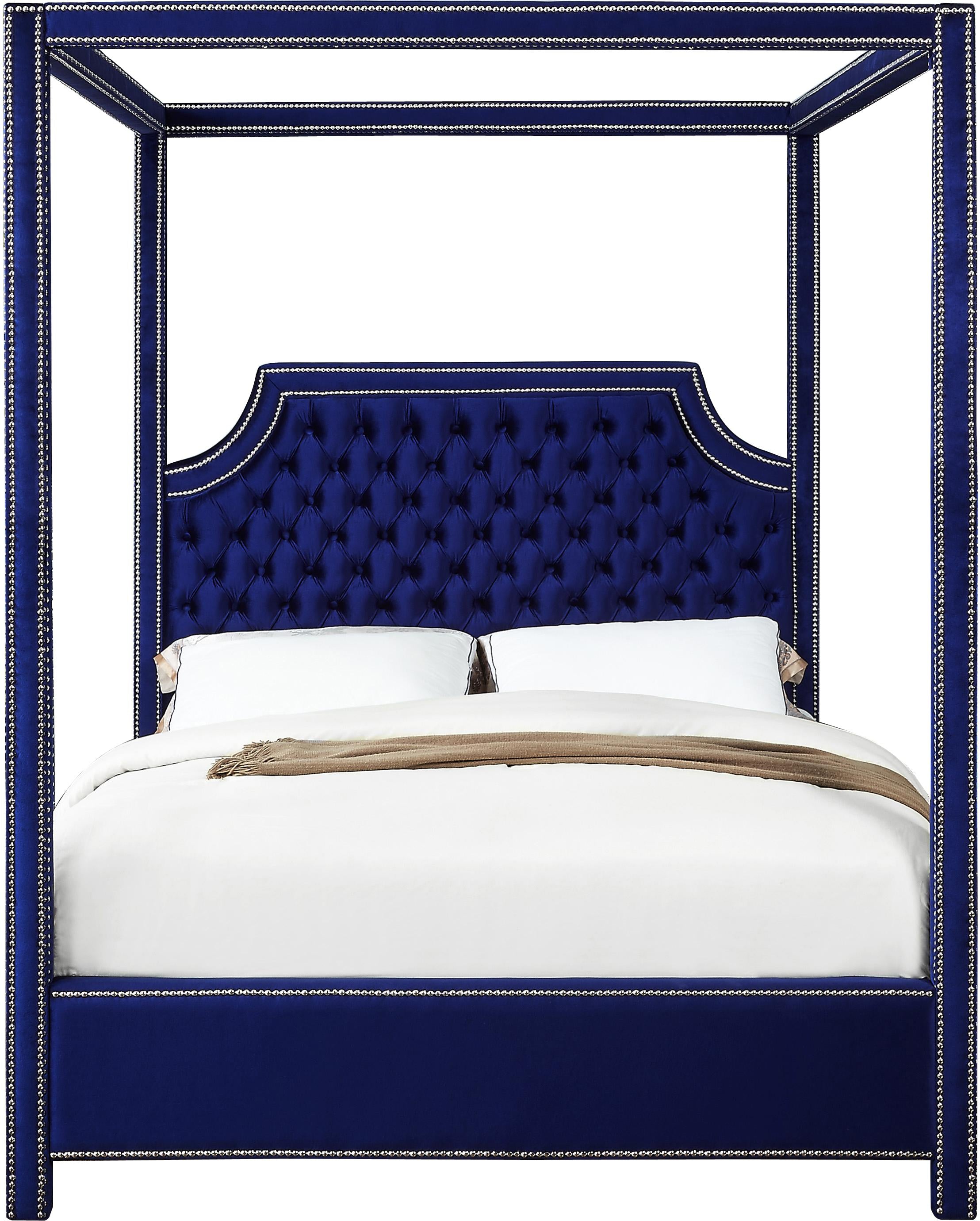 Rowan Navy Velvet Queen Bed (3 Boxes) - Luxury Home Furniture (MI)
