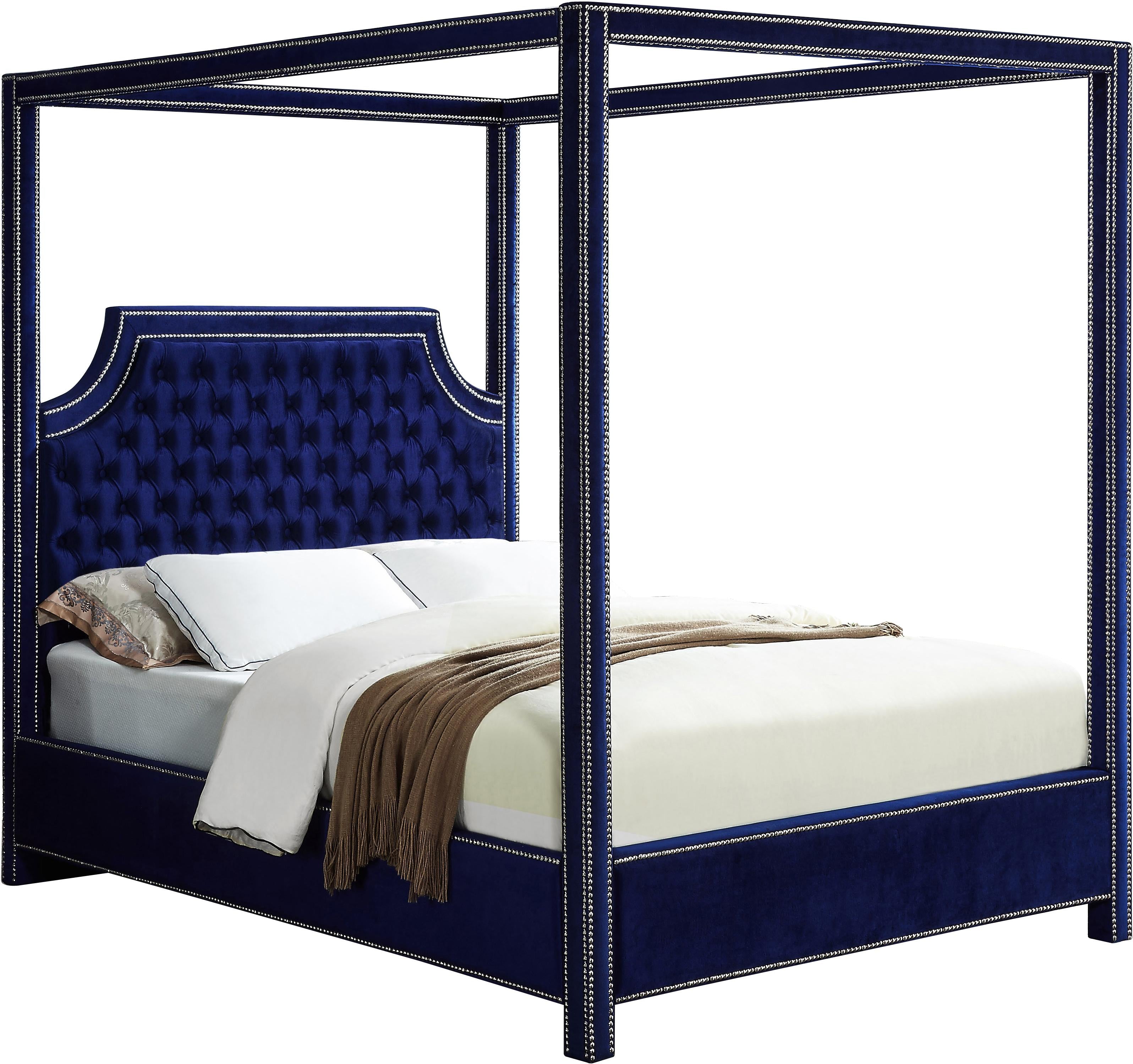 Rowan Navy Velvet King Bed (3 Boxes) - Luxury Home Furniture (MI)