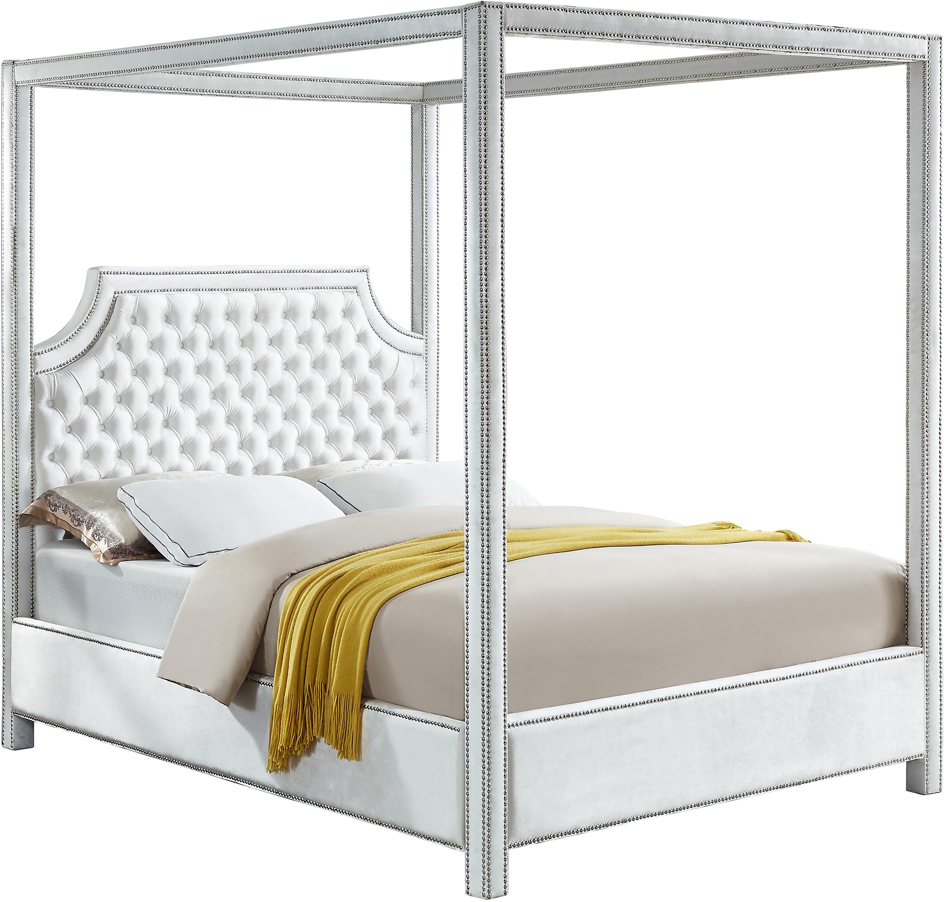 Rowan White Velvet King Bed (3 Boxes) - Luxury Home Furniture (MI)