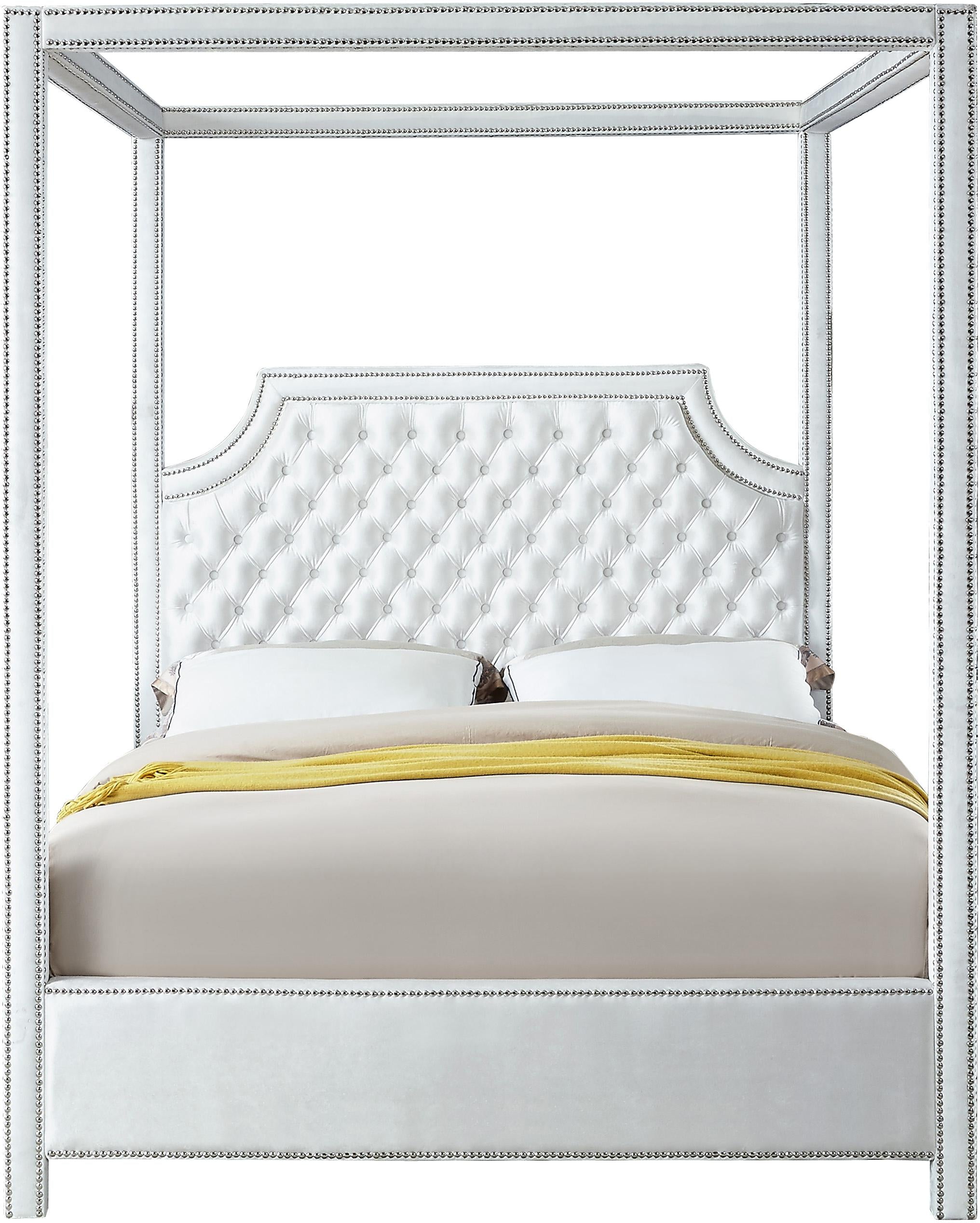 Rowan White Velvet Queen Bed (3 Boxes) - Luxury Home Furniture (MI)