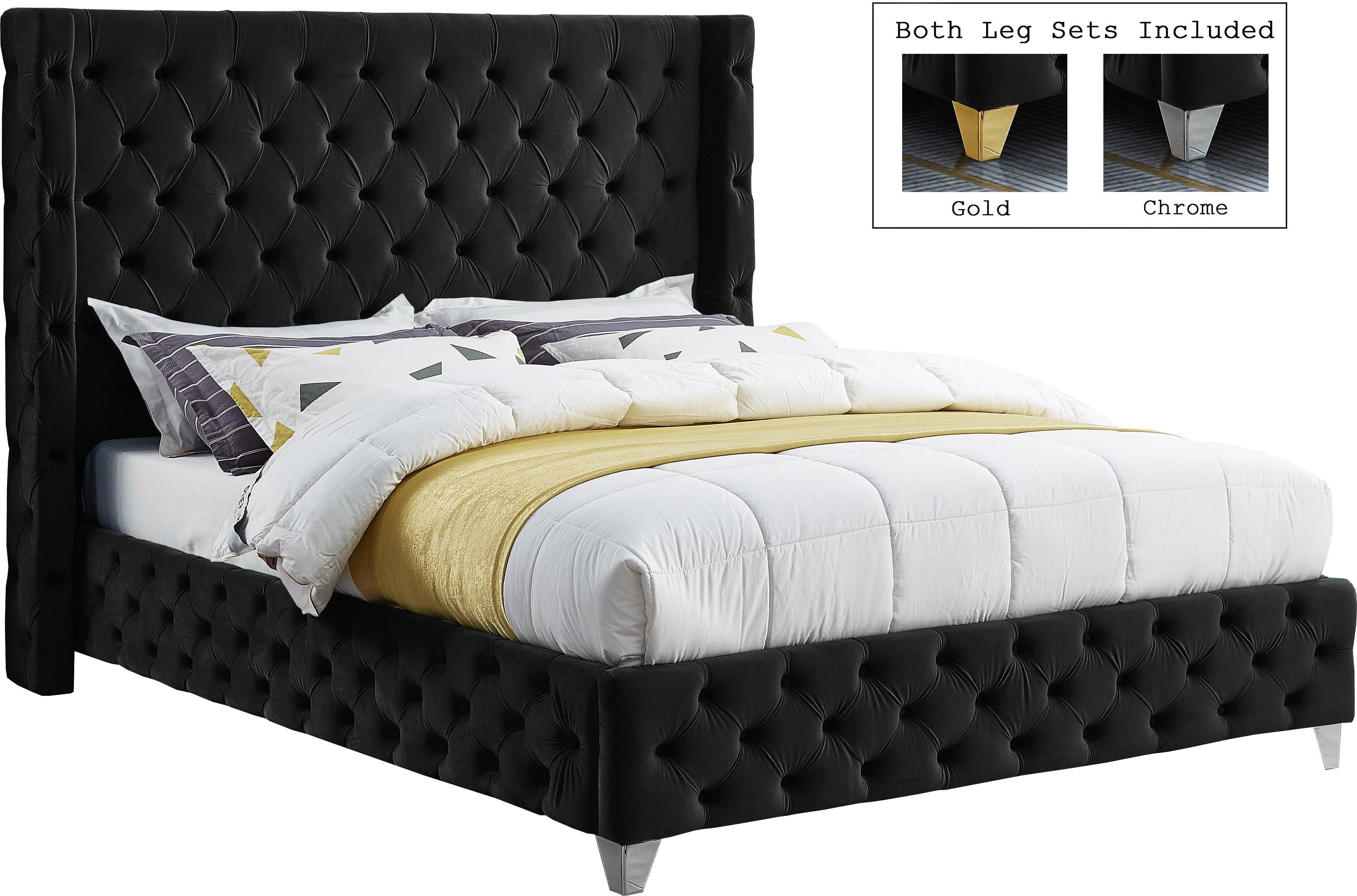 Savan Black Velvet Queen Bed - Luxury Home Furniture (MI)