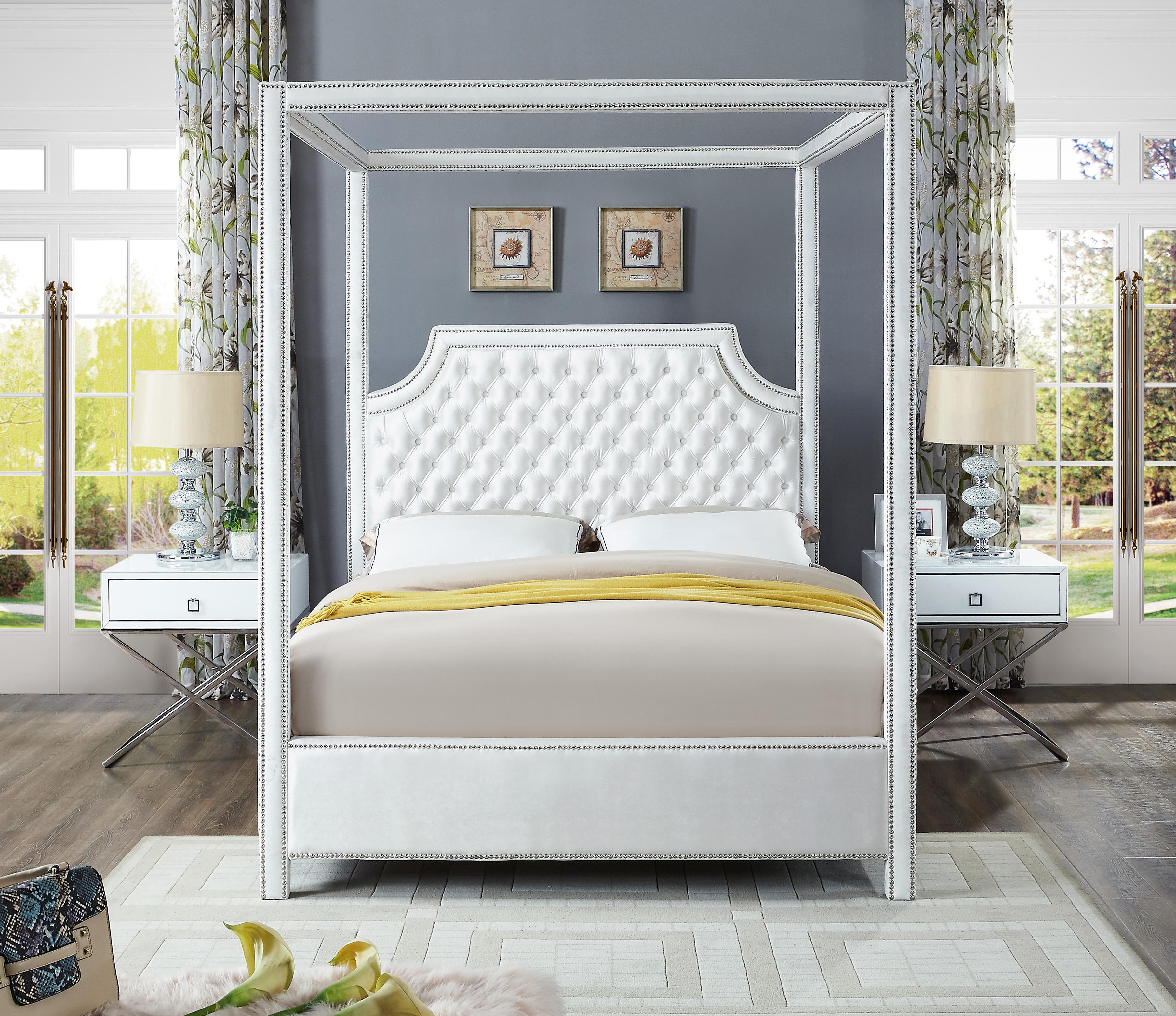 Rowan White Velvet King Bed (3 Boxes) - Luxury Home Furniture (MI)