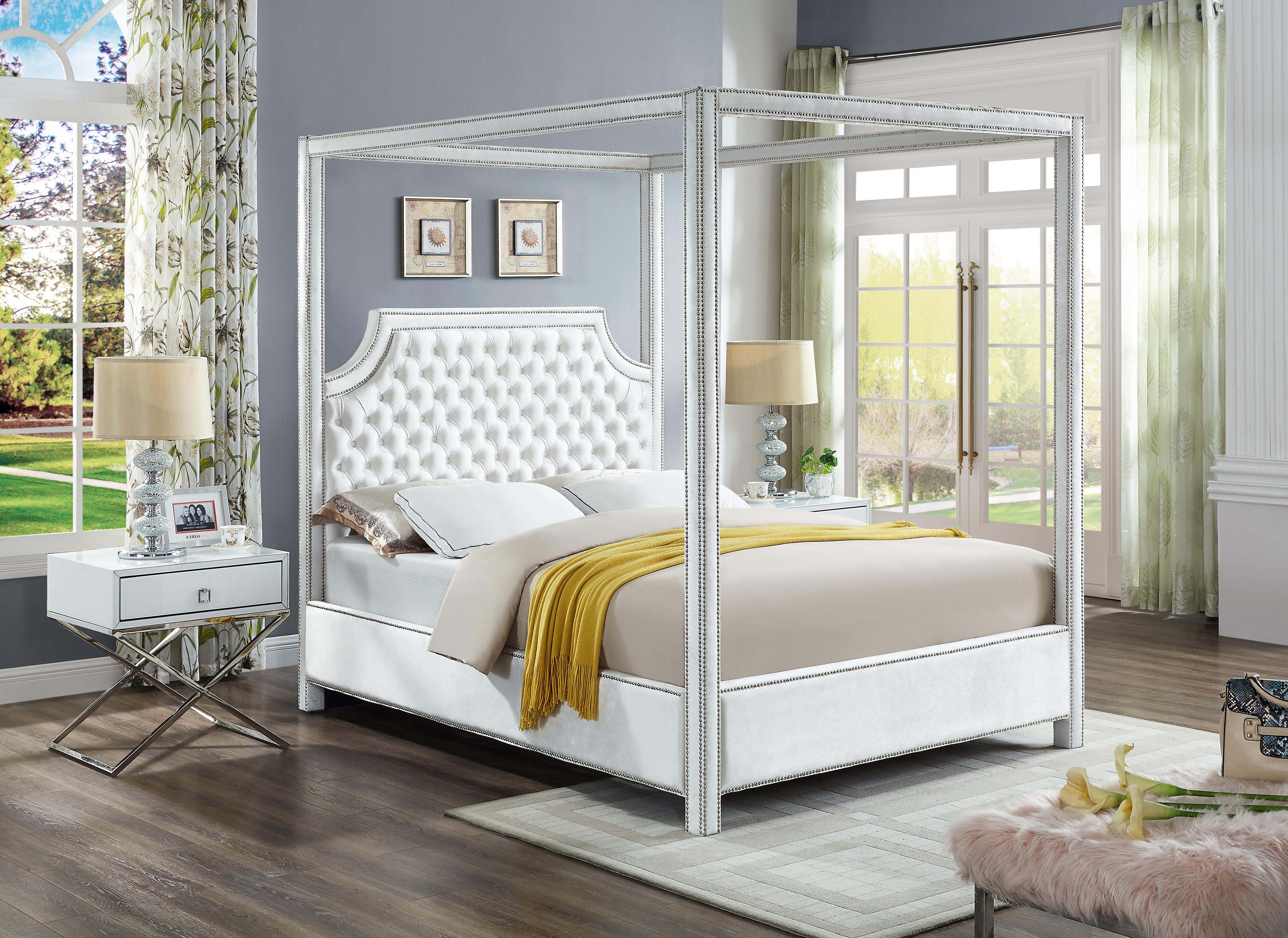 Rowan White Velvet King Bed (3 Boxes) - Luxury Home Furniture (MI)