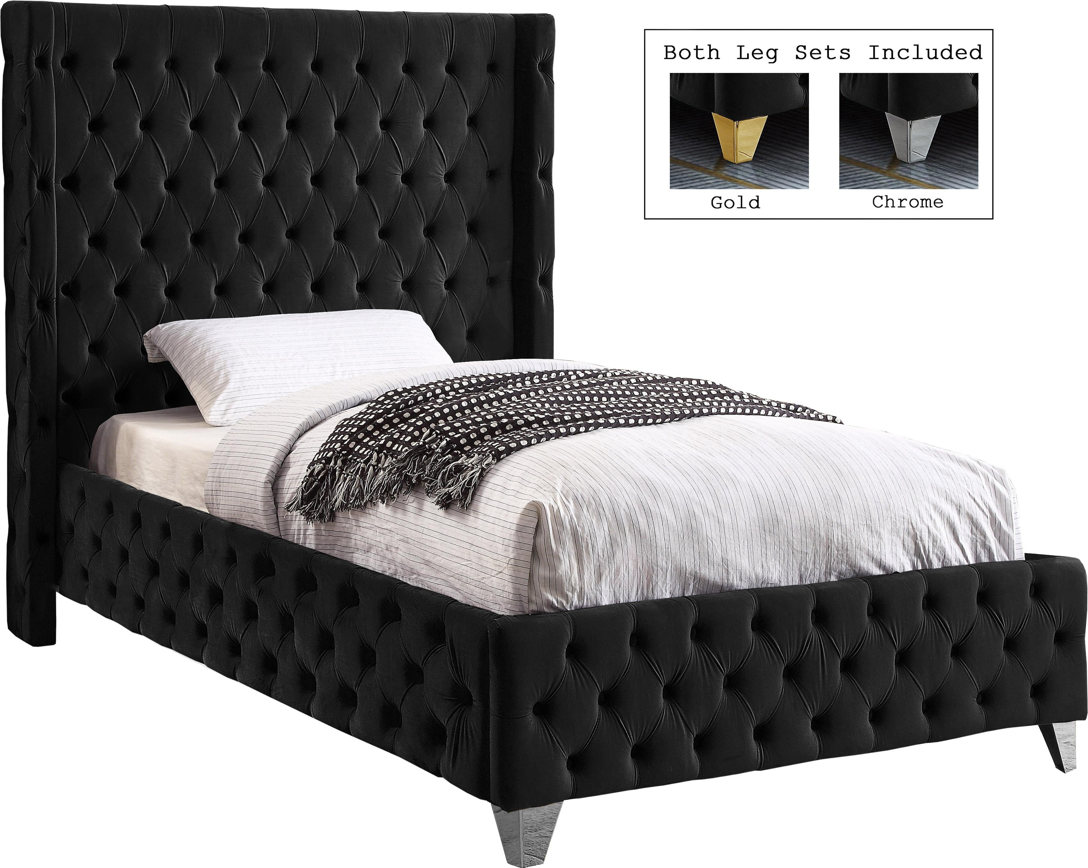 Savan Black Velvet Twin Bed - Luxury Home Furniture (MI)
