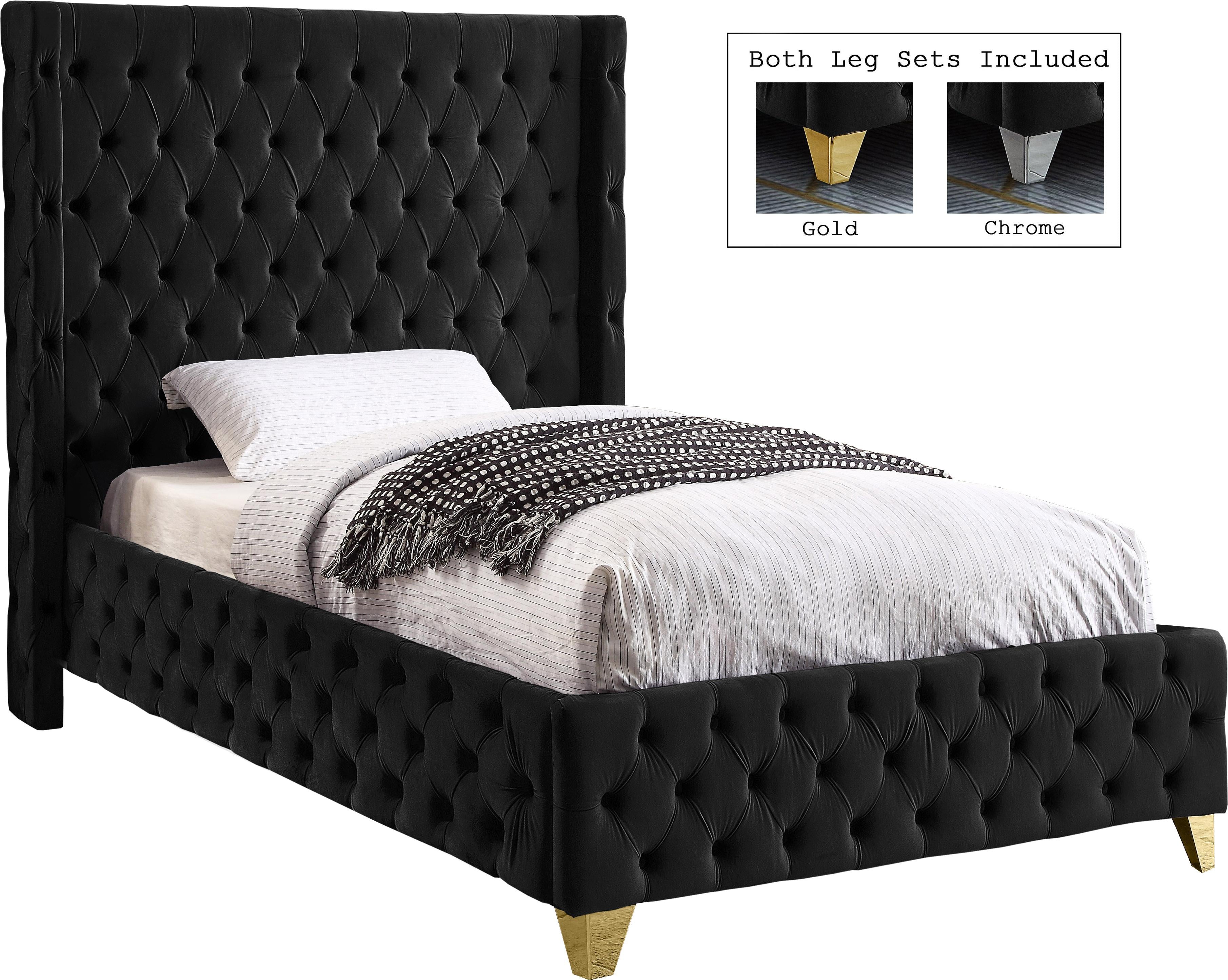 Savan Black Velvet Twin Bed - Luxury Home Furniture (MI)