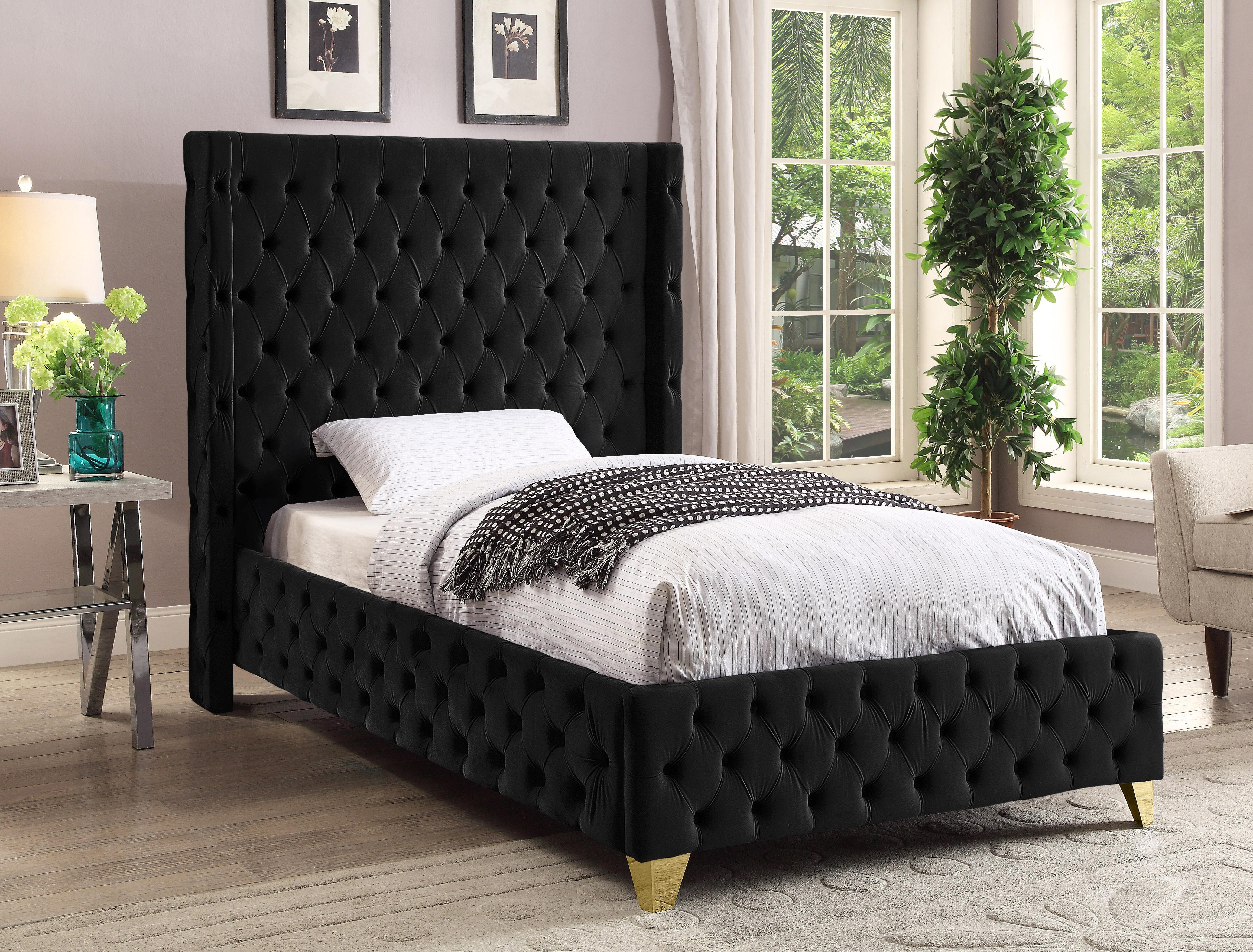 Savan Black Velvet Twin Bed - Luxury Home Furniture (MI)