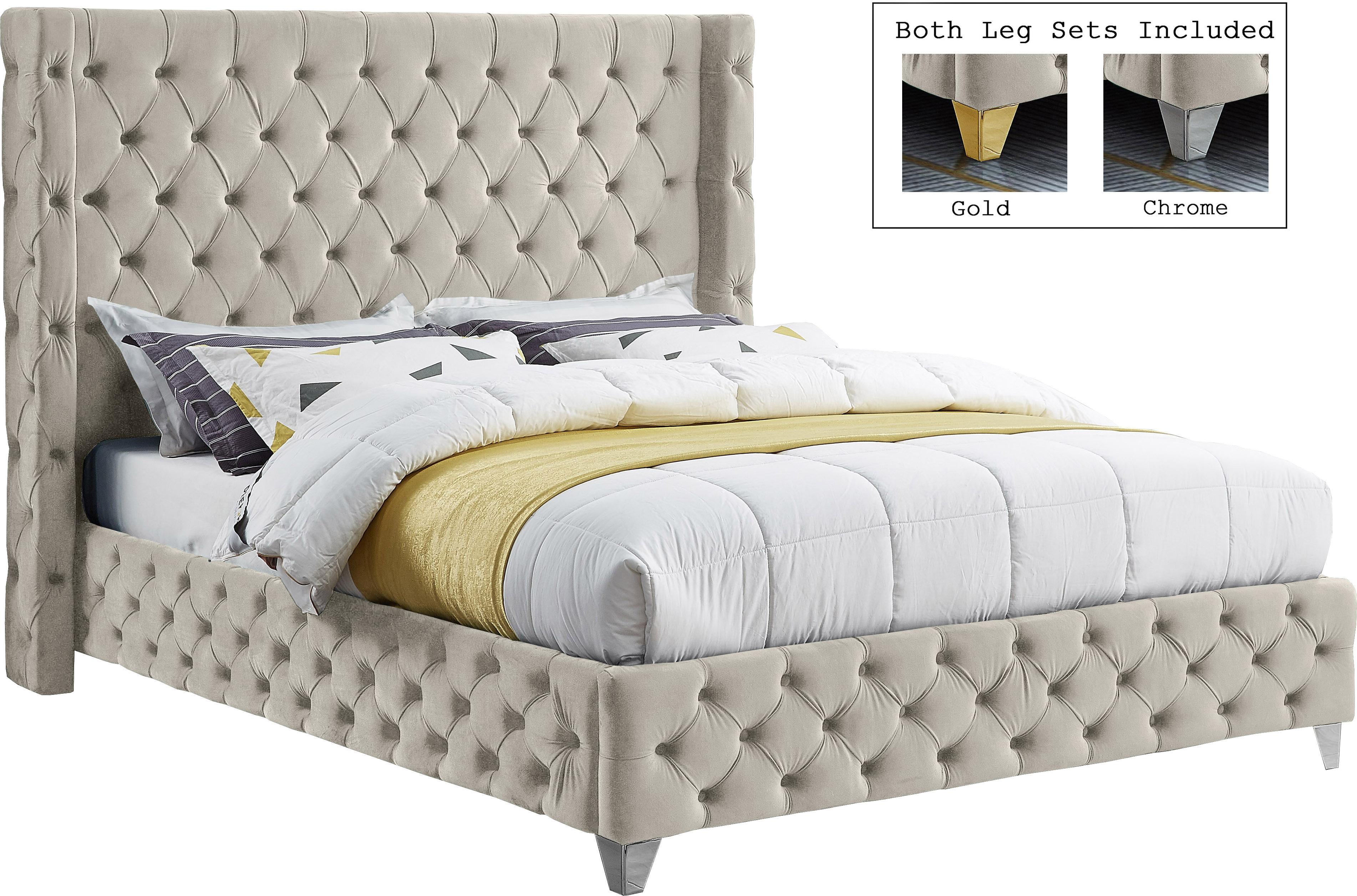 Savan Cream Velvet Queen Bed - Luxury Home Furniture (MI)