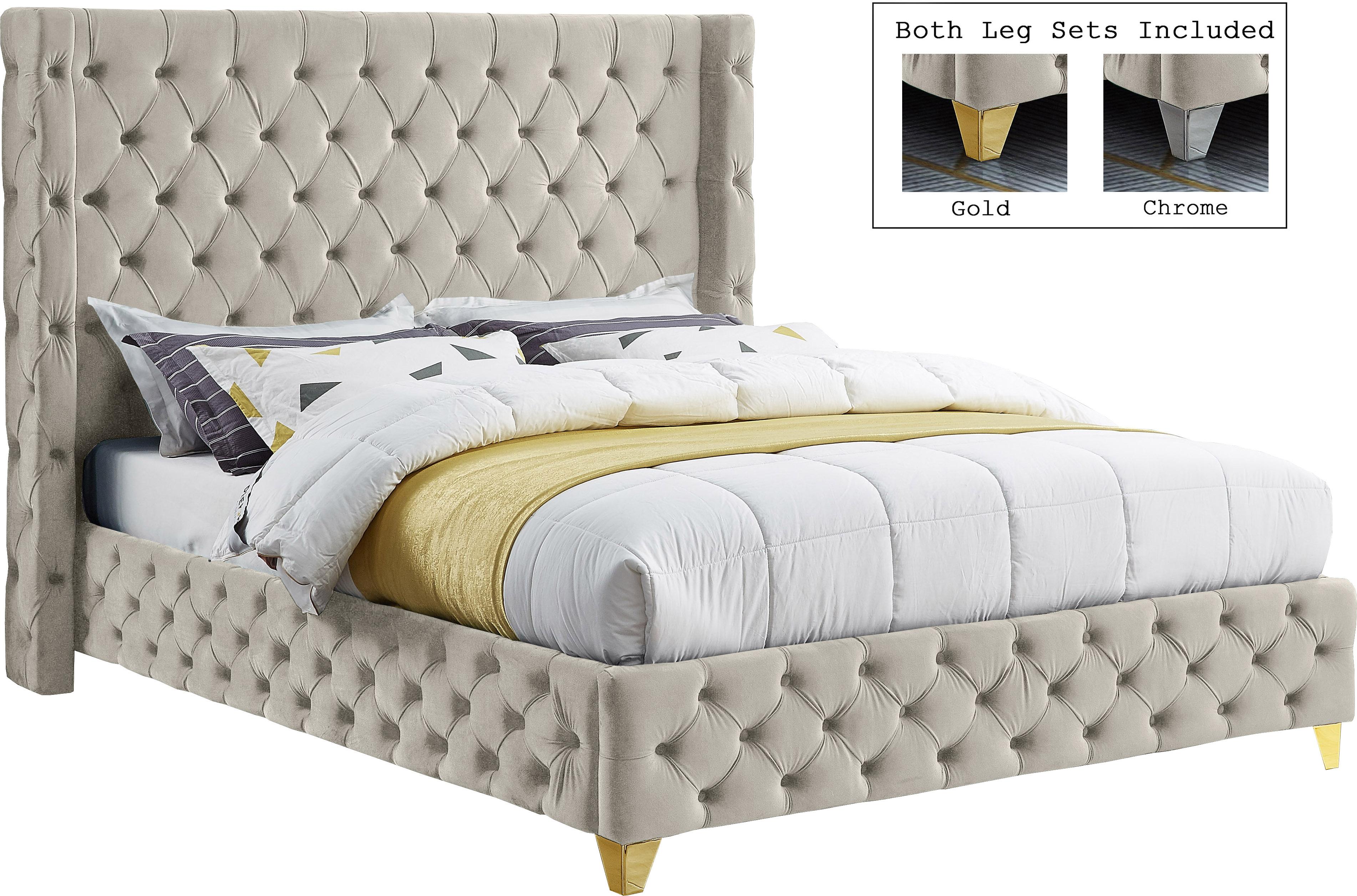 Savan Cream Velvet Queen Bed - Luxury Home Furniture (MI)