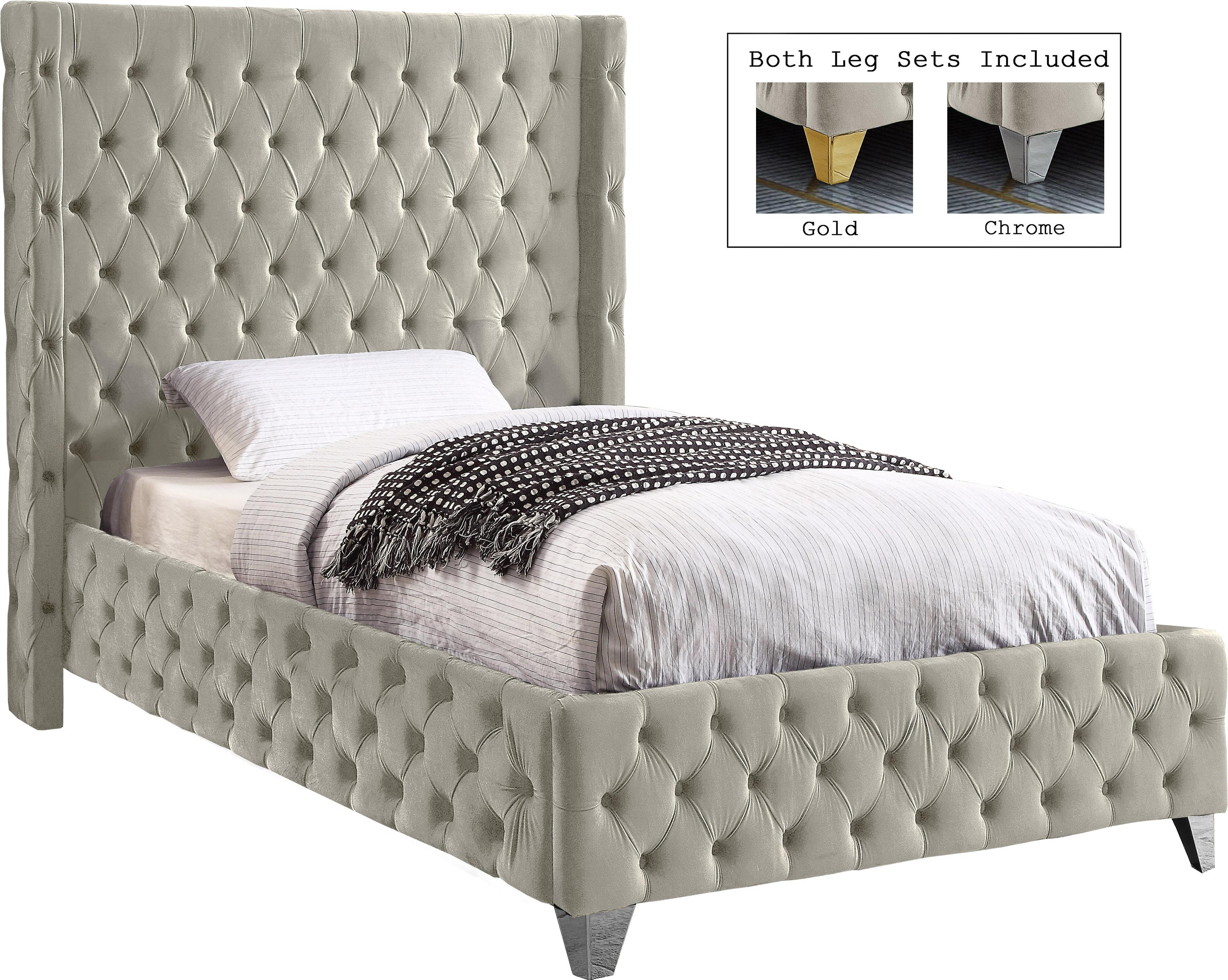 Savan Cream Velvet Twin Bed - Luxury Home Furniture (MI)