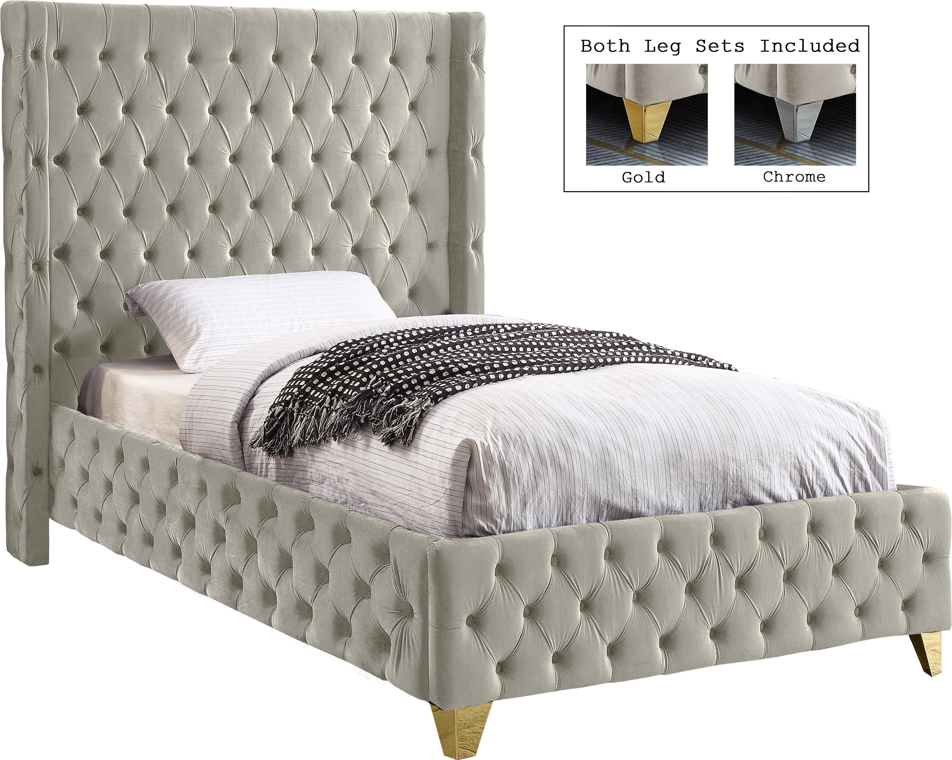 Savan Cream Velvet Twin Bed - Luxury Home Furniture (MI)