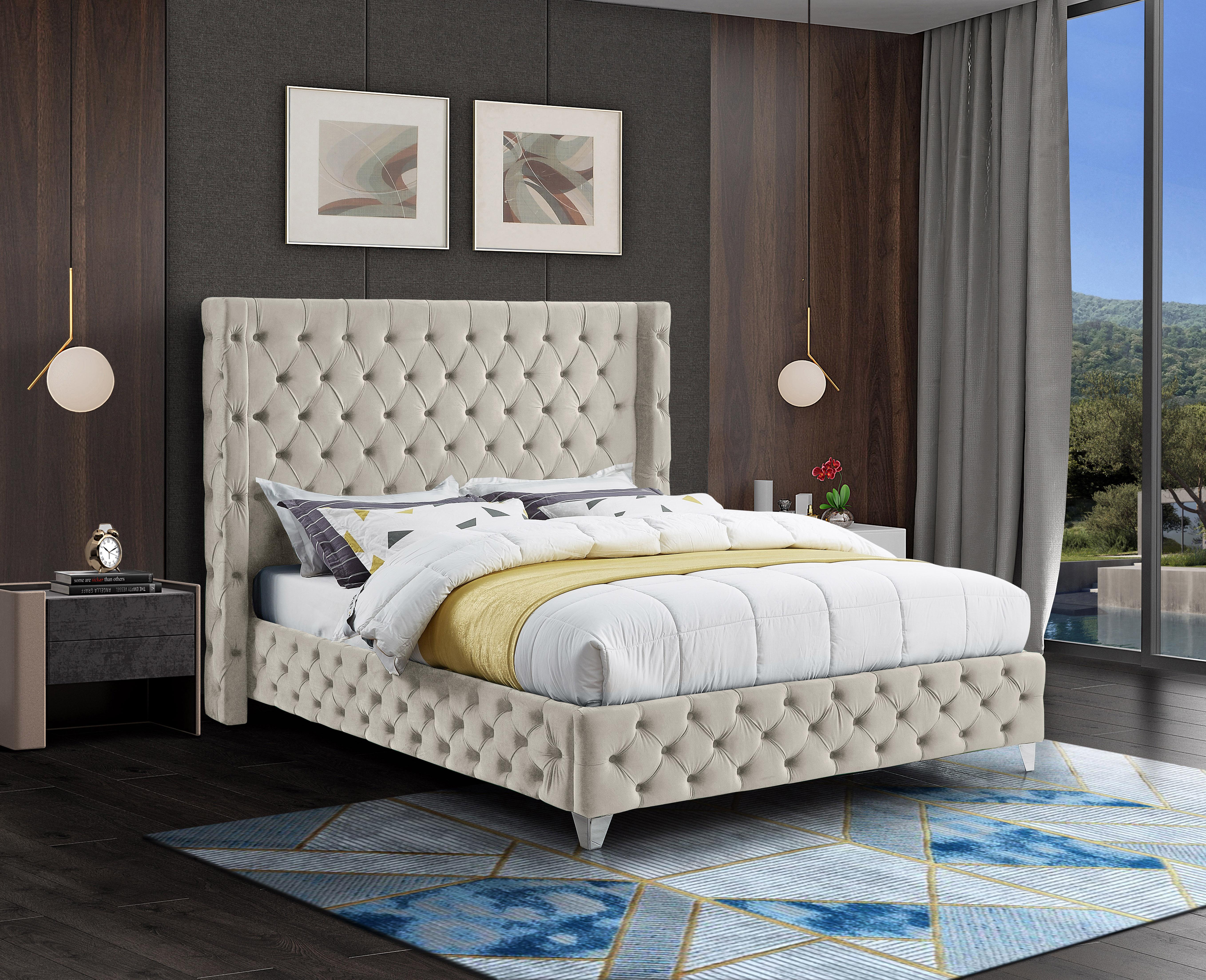 Savan Cream Velvet Full Bed - Luxury Home Furniture (MI)