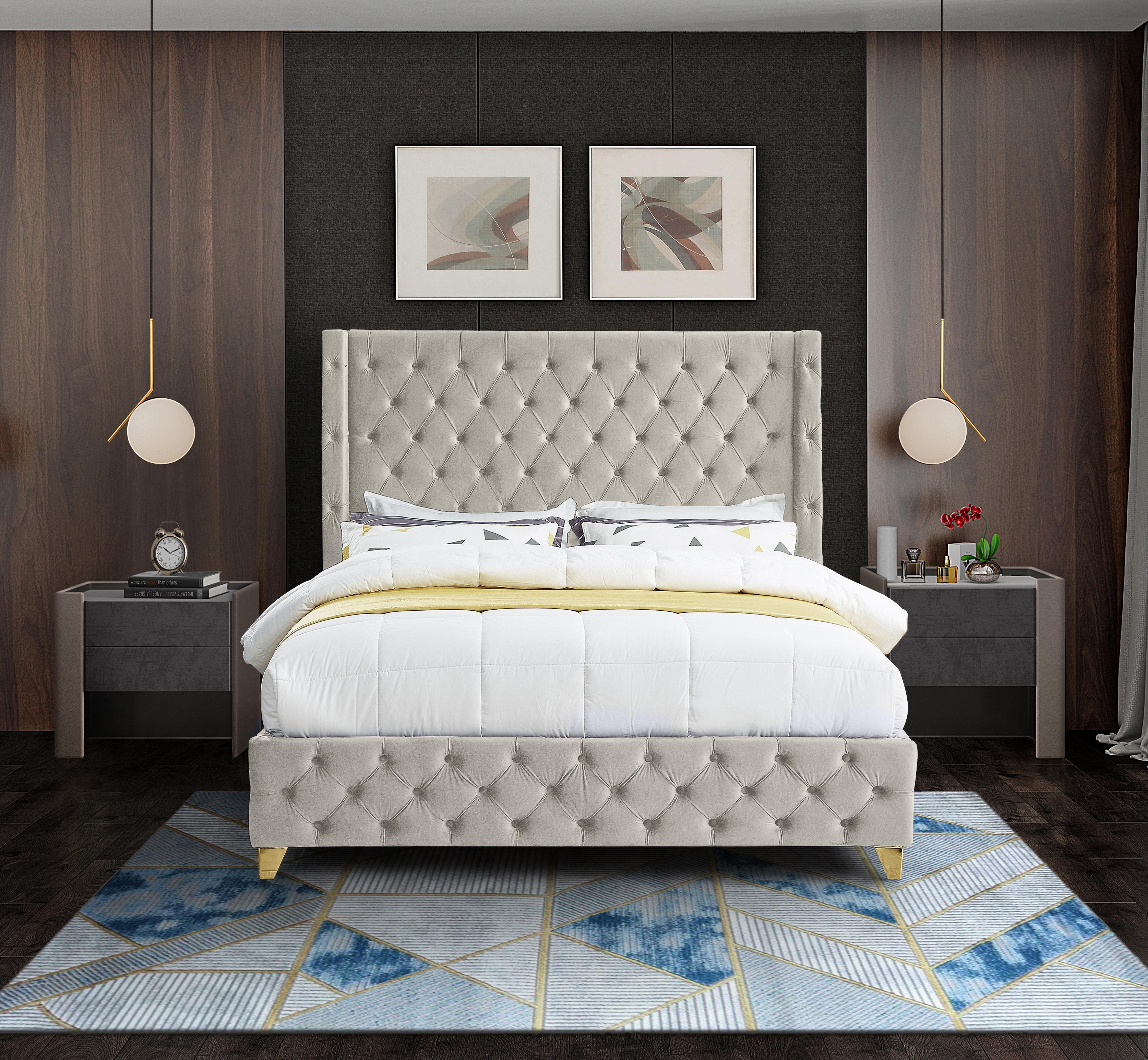 Savan Cream Velvet Full Bed - Luxury Home Furniture (MI)