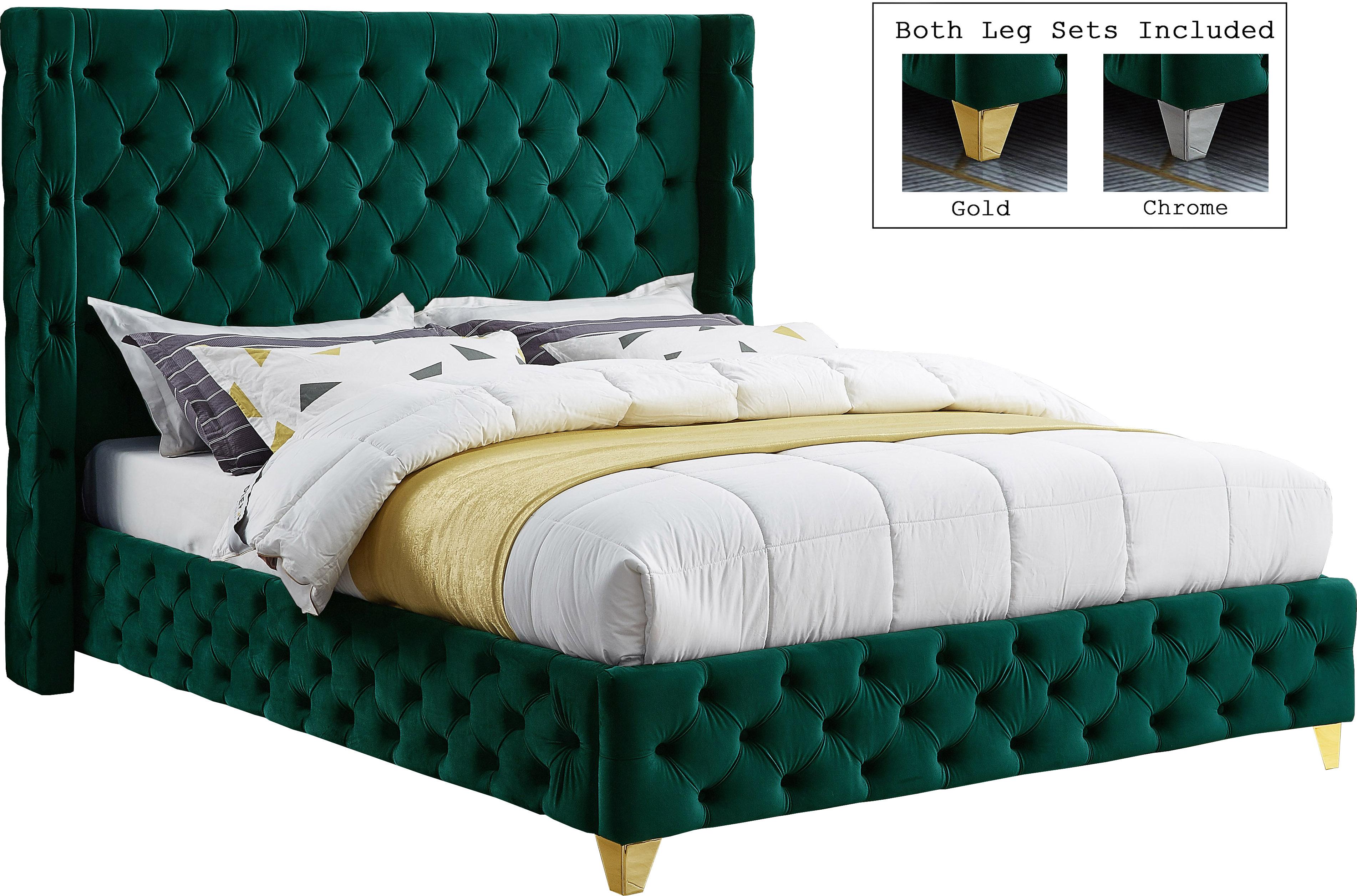 Savan Green Velvet Queen Bed - Luxury Home Furniture (MI)