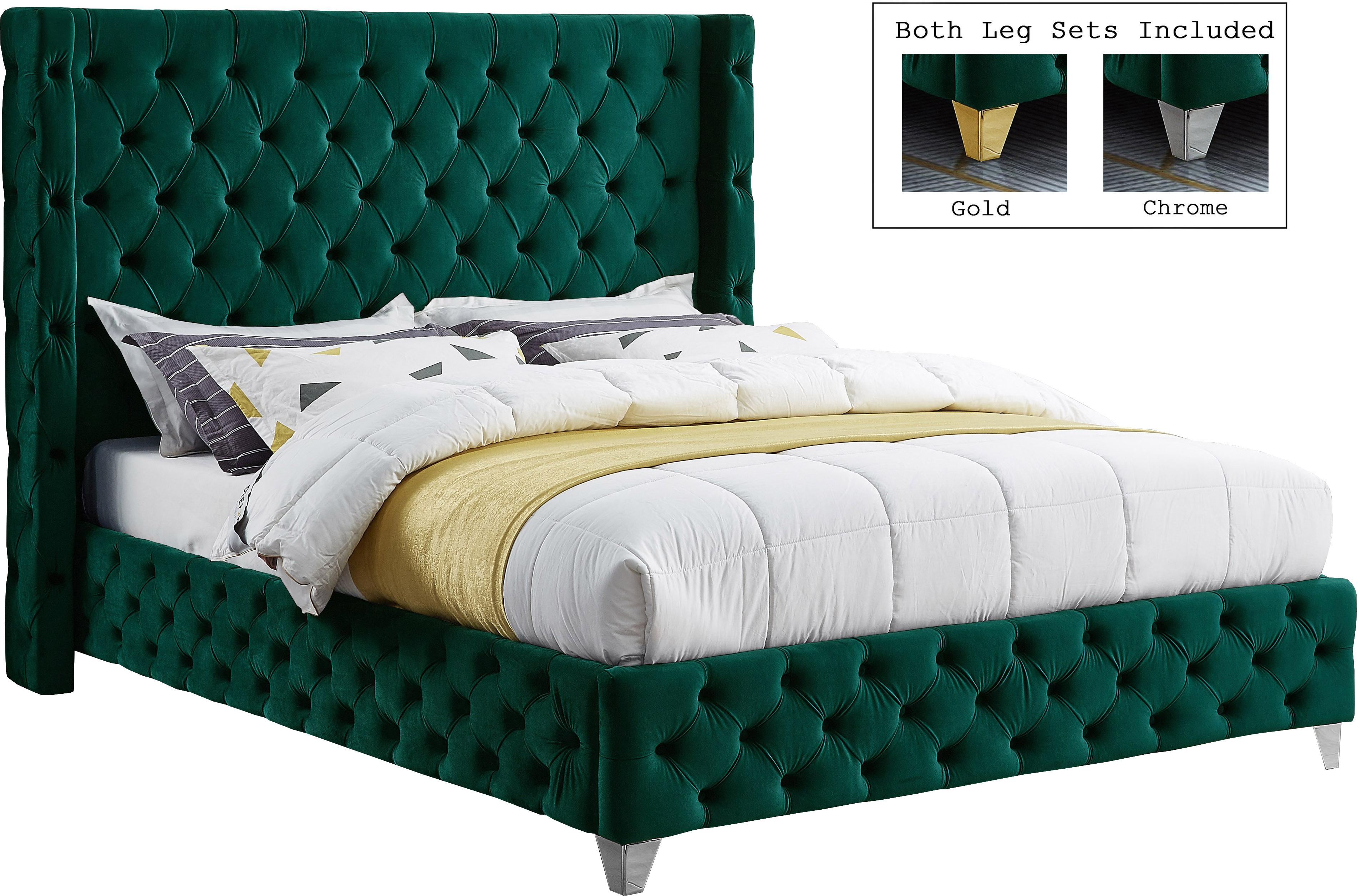 Savan Green Velvet Full Bed - Luxury Home Furniture (MI)