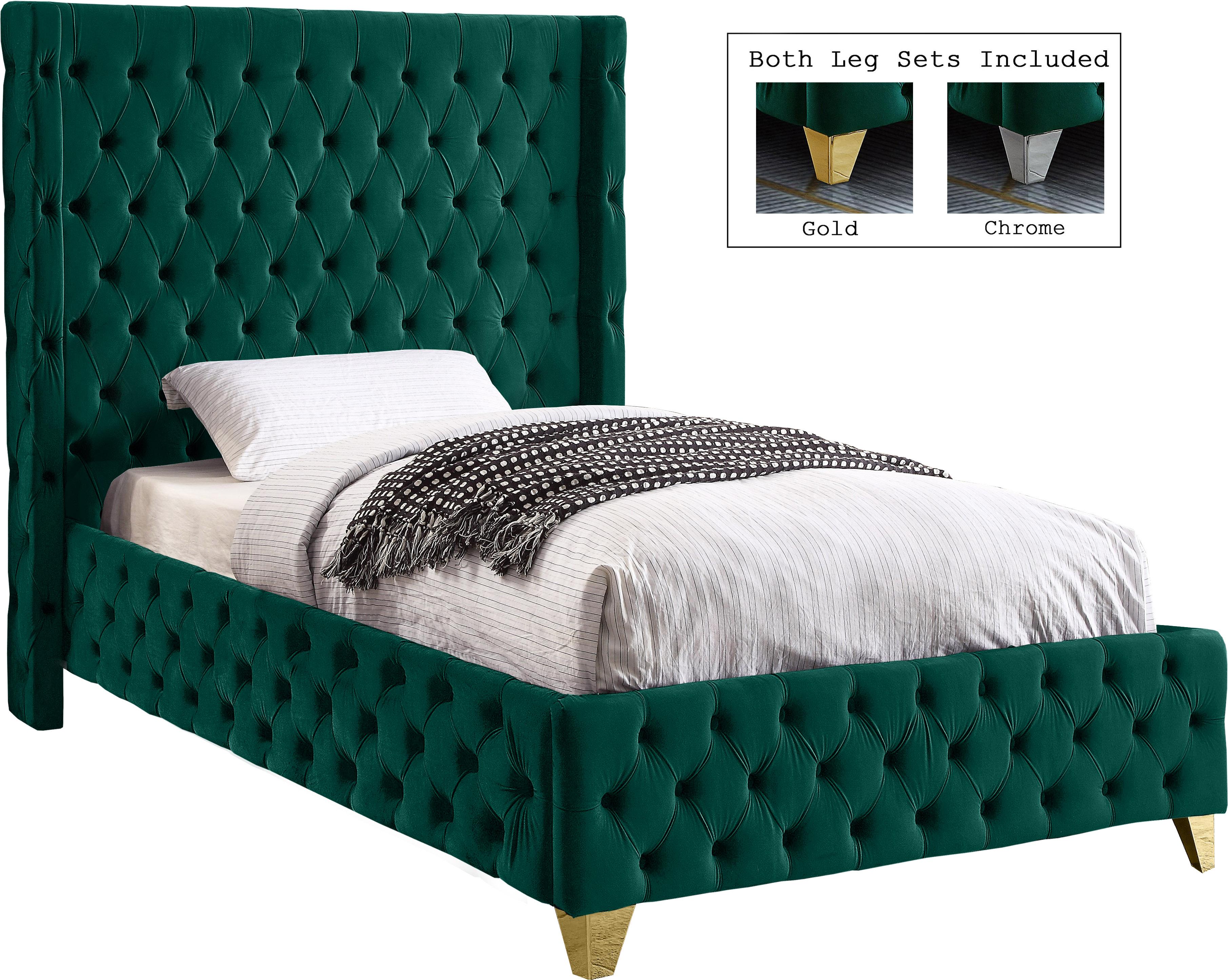 Savan Green Velvet Twin Bed - Luxury Home Furniture (MI)