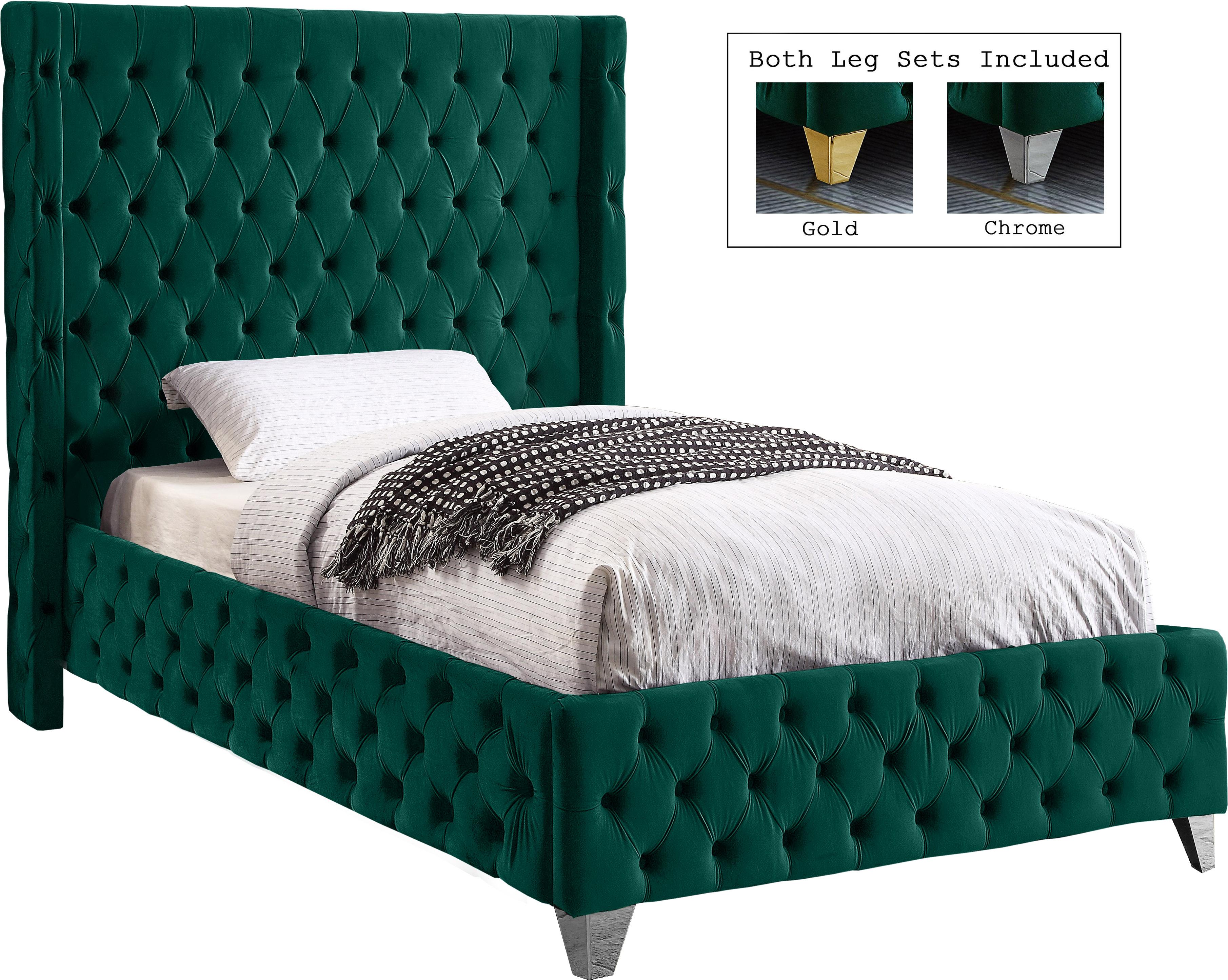 Savan Green Velvet Twin Bed - Luxury Home Furniture (MI)