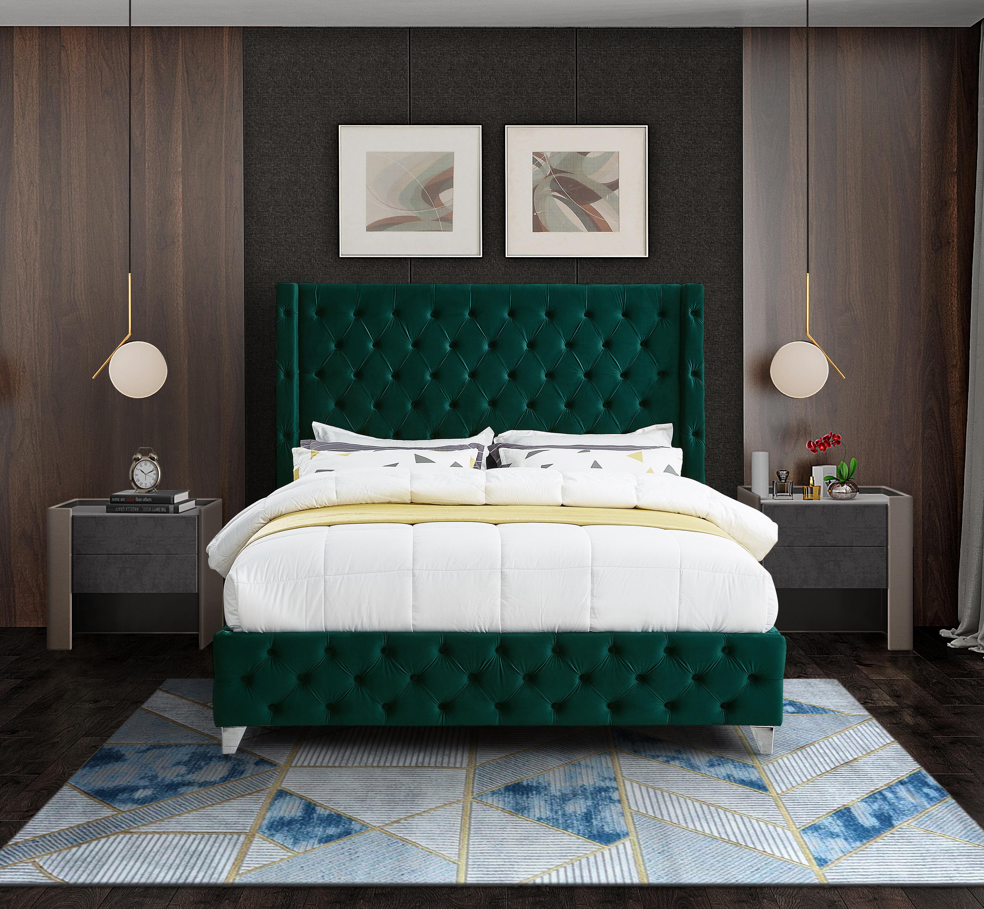 Savan Green Velvet King Bed - Luxury Home Furniture (MI)