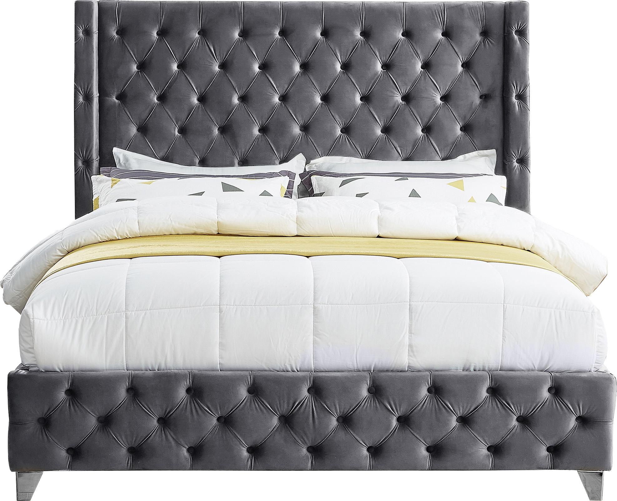 Savan Grey Velvet Full Bed - Luxury Home Furniture (MI)