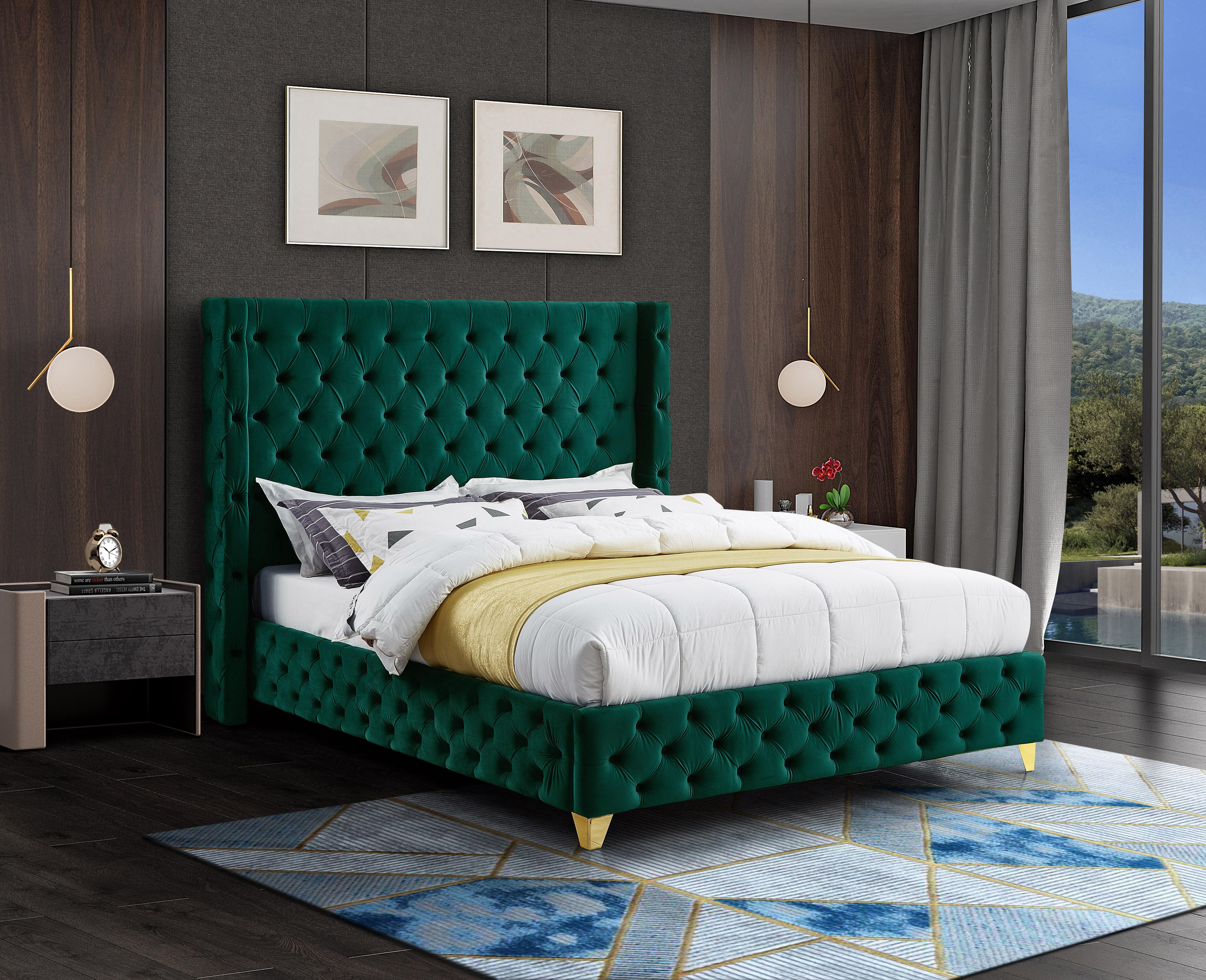 Savan Green Velvet Full Bed - Luxury Home Furniture (MI)
