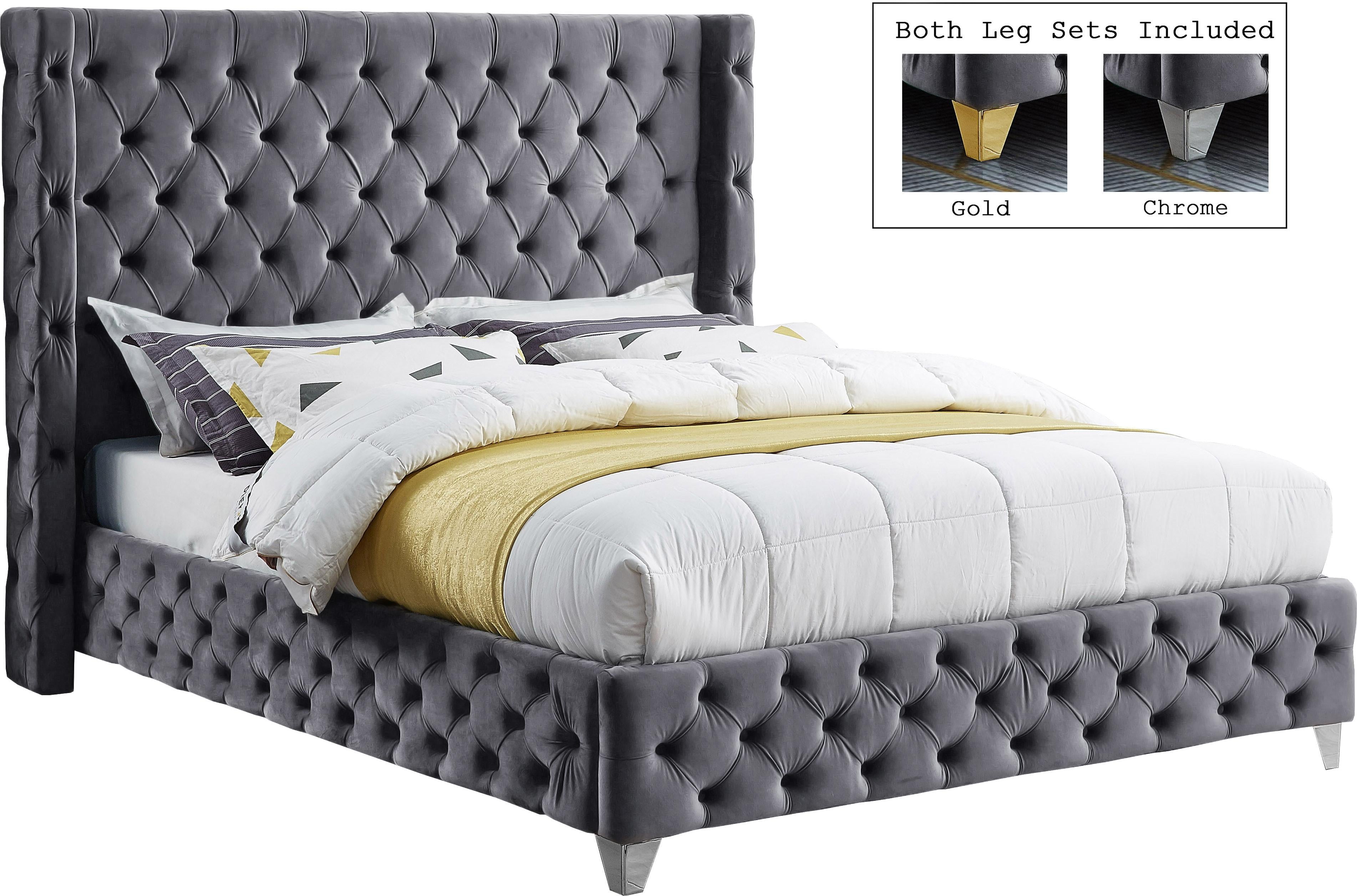 Savan Grey Velvet King Bed - Luxury Home Furniture (MI)