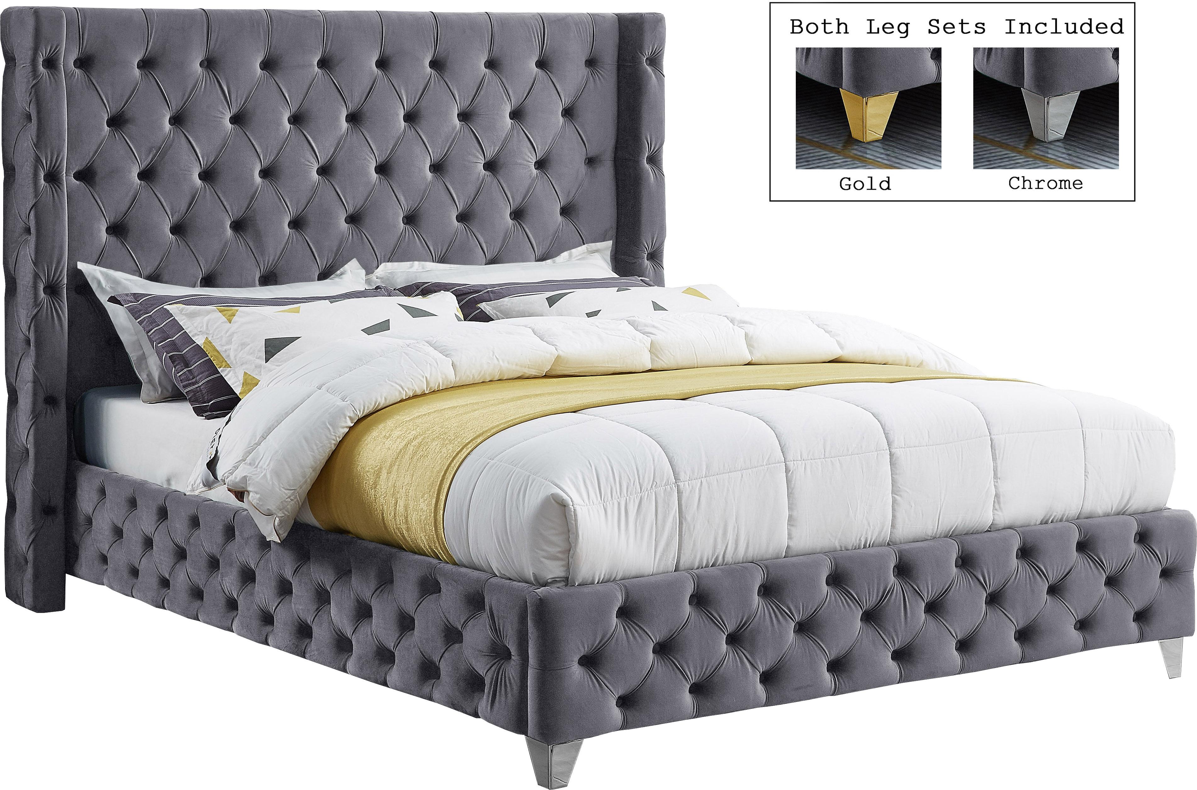 Savan Grey Velvet Queen Bed - Luxury Home Furniture (MI)