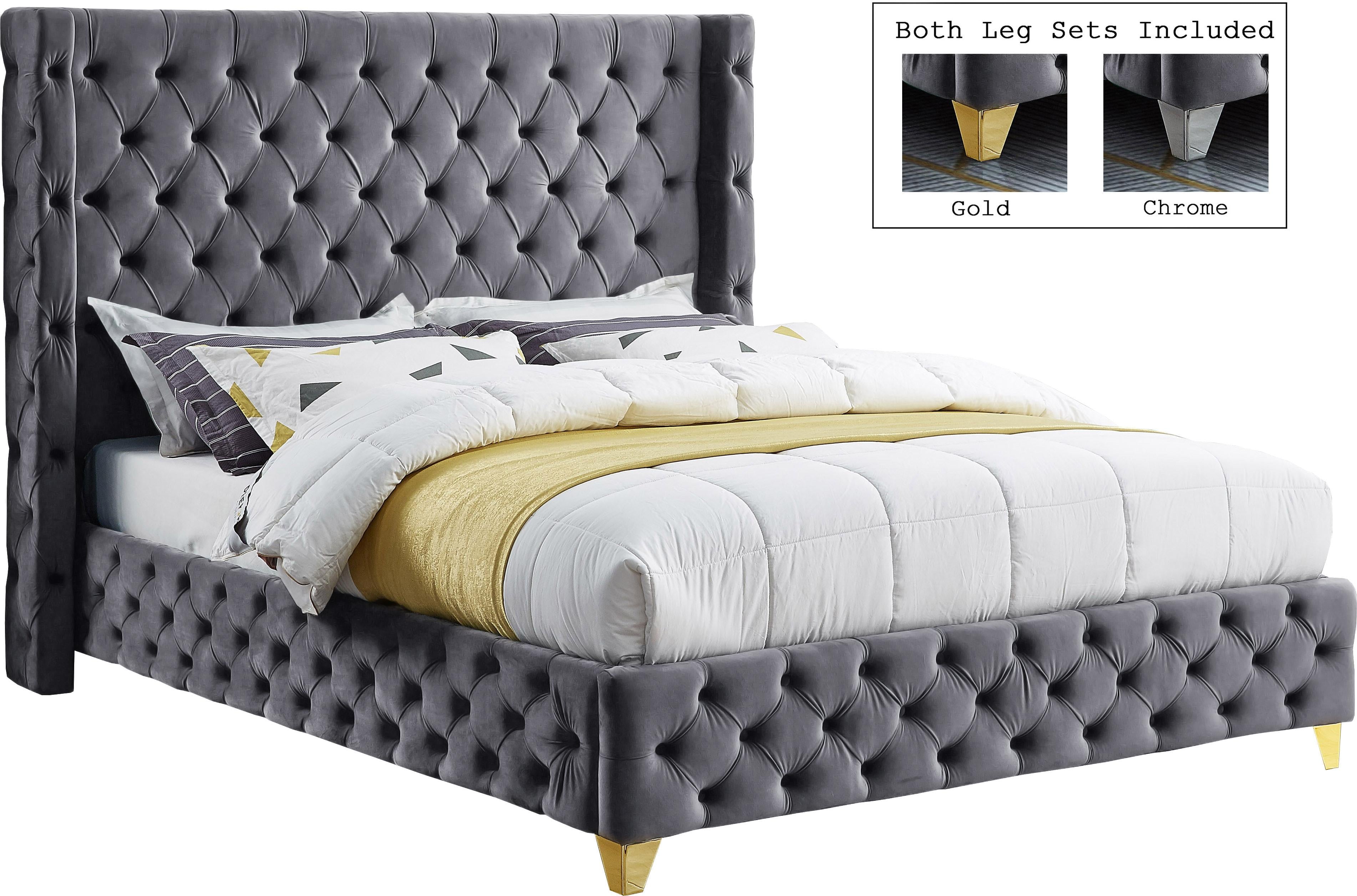 Savan Grey Velvet Full Bed - Luxury Home Furniture (MI)