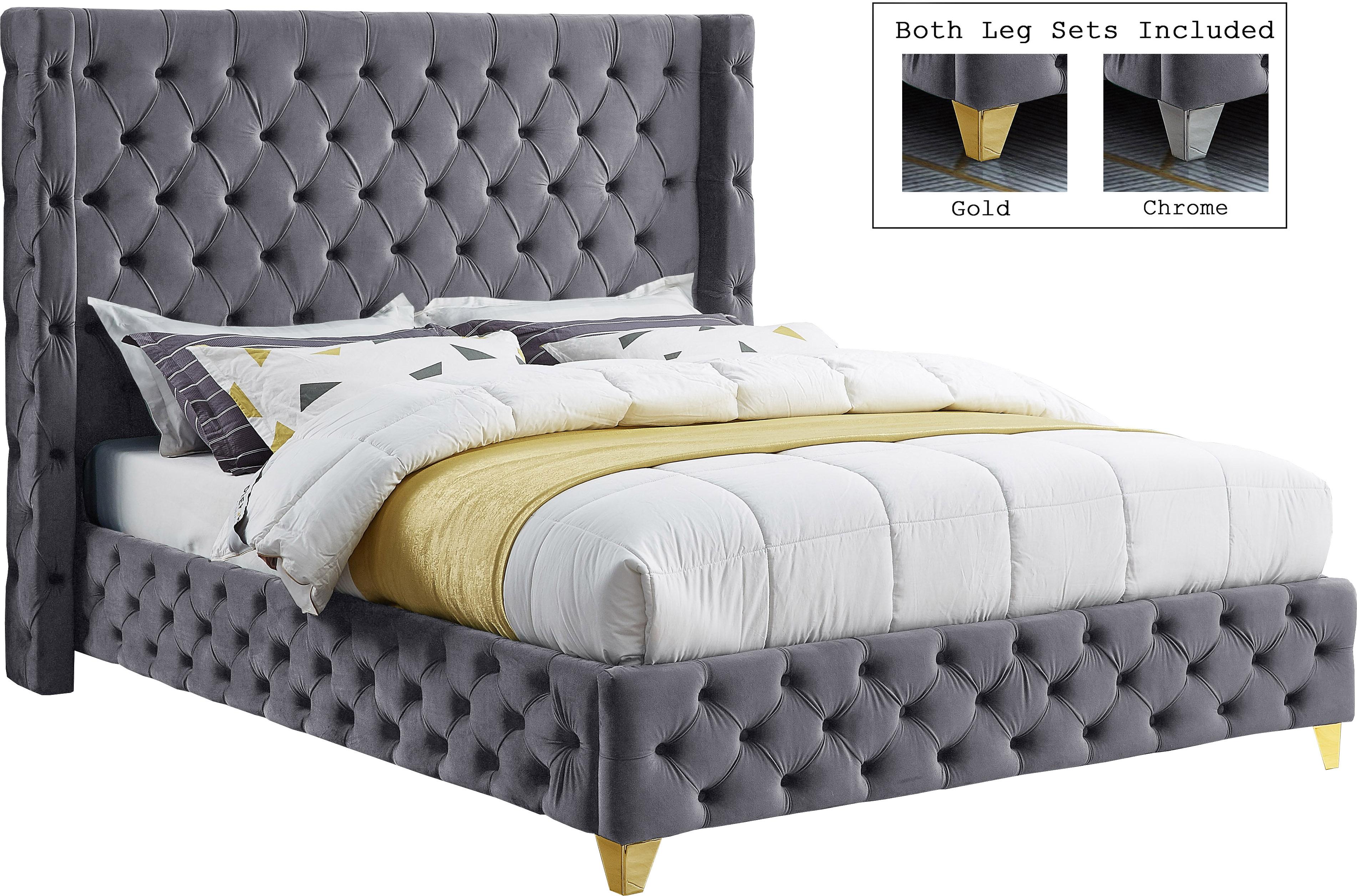 Savan Grey Velvet Queen Bed - Luxury Home Furniture (MI)
